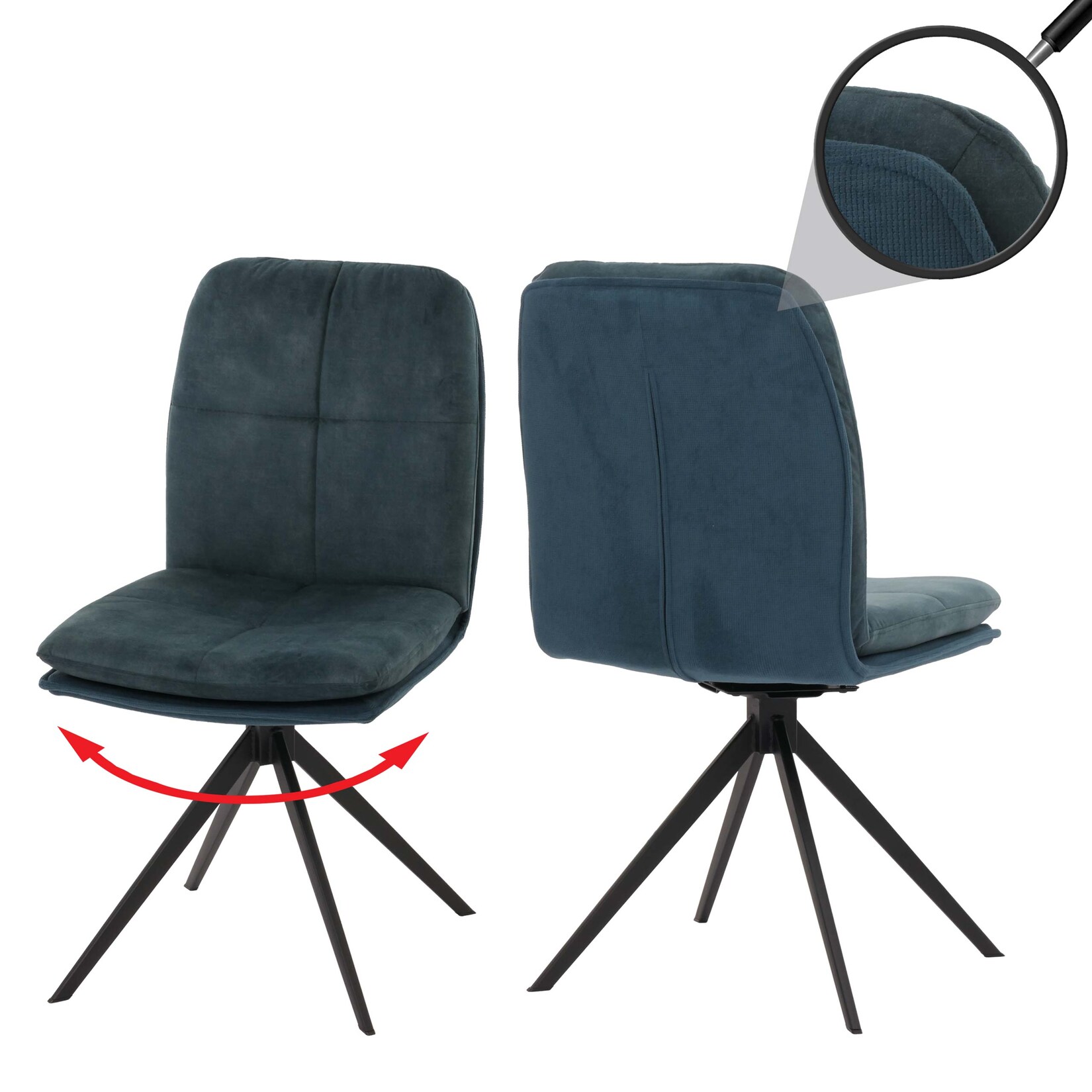 2er-Set Esszimmerstuhl MCW-M68, Küchenstuhl Lehnstuhl, drehbar Auto-Position, Metall Stoff/Textil ~ blau