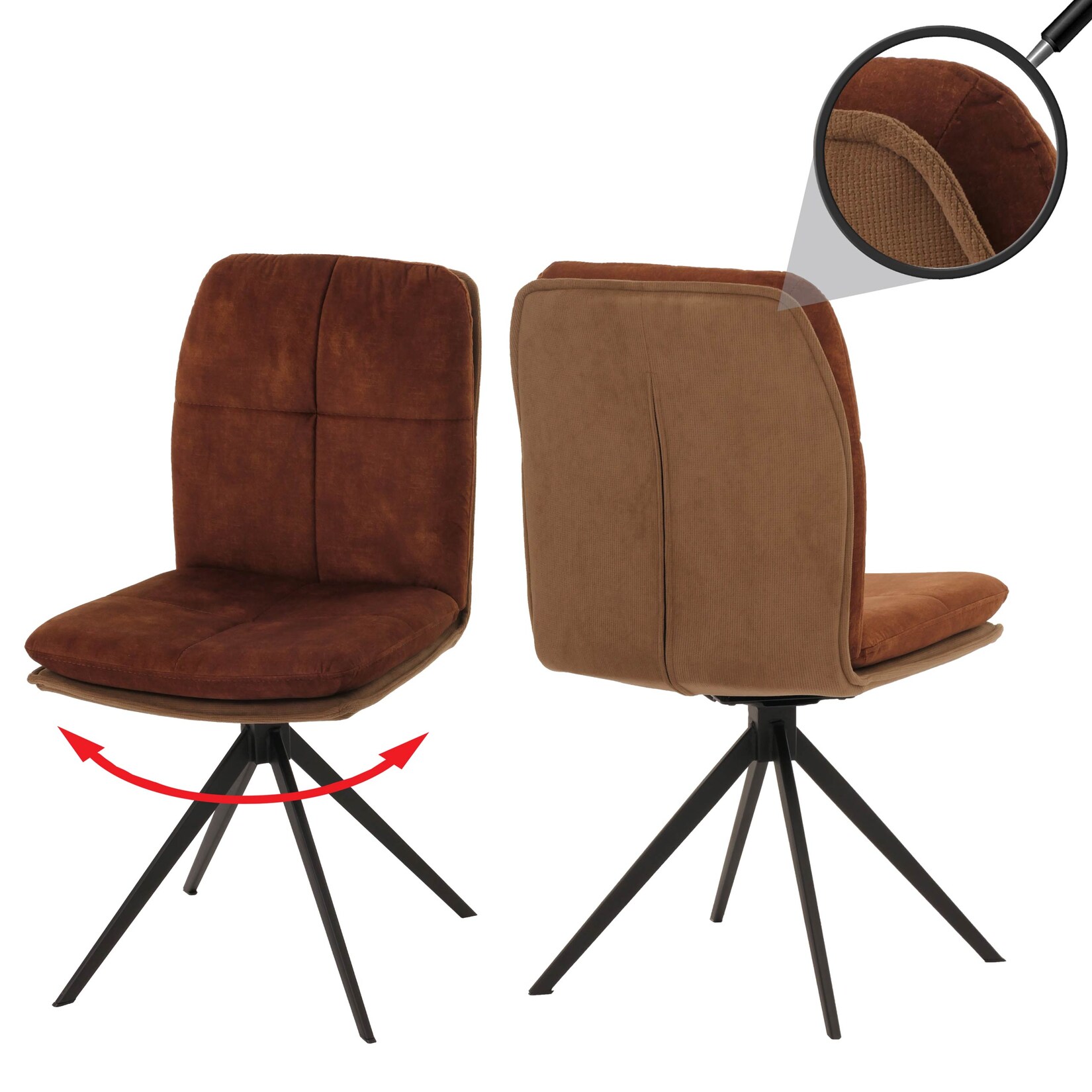 2er-Set Esszimmerstuhl MCW-M68, Küchenstuhl Lehnstuhl, drehbar Auto-Position, Metall Stoff/Textil ~ braun