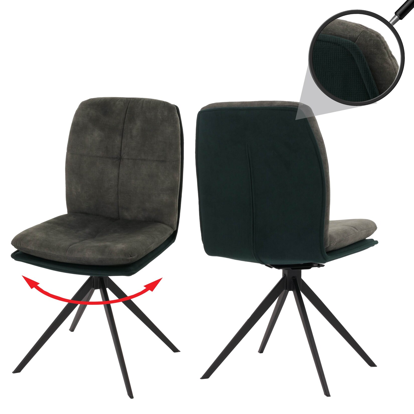 2er-Set Esszimmerstuhl MCW-M68, Küchenstuhl Lehnstuhl, drehbar Auto-Position, Metall Stoff/Textil ~ grün