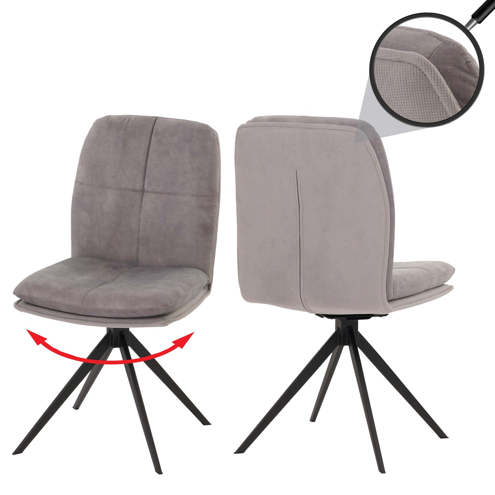 2er-Set Esszimmerstuhl MCW-M68, Küchenstuhl Lehnstuhl, drehbar Auto-Position, Metall Stoff/Textil ~ grau