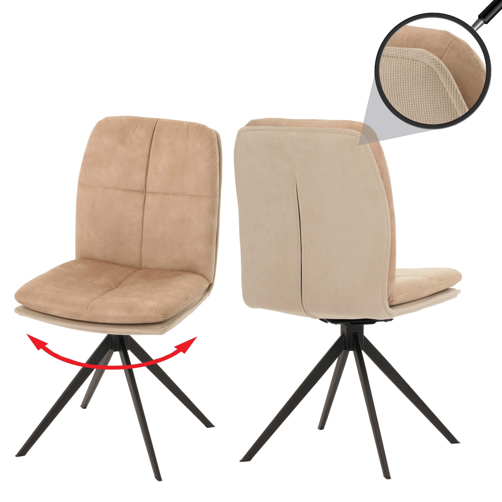 2er-Set Esszimmerstuhl MCW-M68, Küchenstuhl Lehnstuhl, drehbar Auto-Position, Metall Stoff/Textil ~ beige