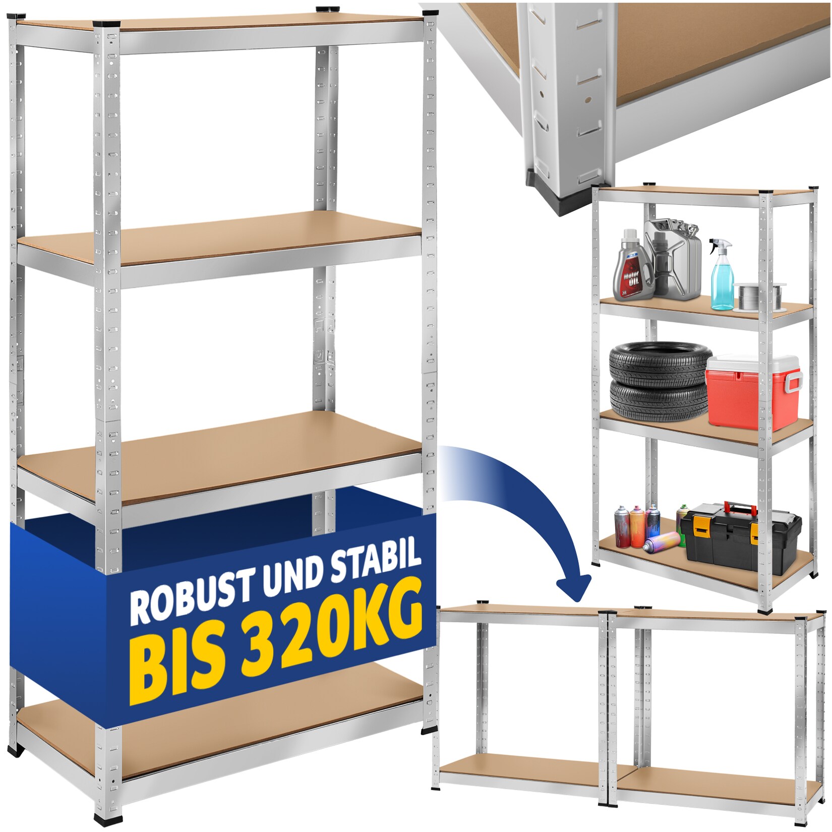 tectake® Schwerlastregal, in verschiedenen Ausführungen, belastbare, höhenverstellbare MDF-Böden, schnelle Montage | 04061173256331