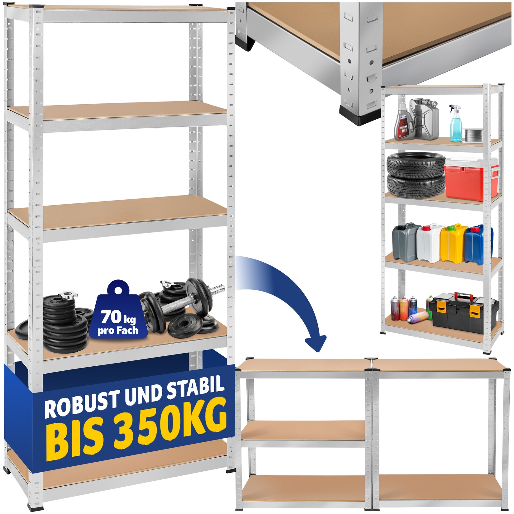 tectake® Schwerlastregal, in verschiedenen Ausführungen, belastbare, höhenverstellbare MDF-Böden, schnelle Montage | 04061173256355