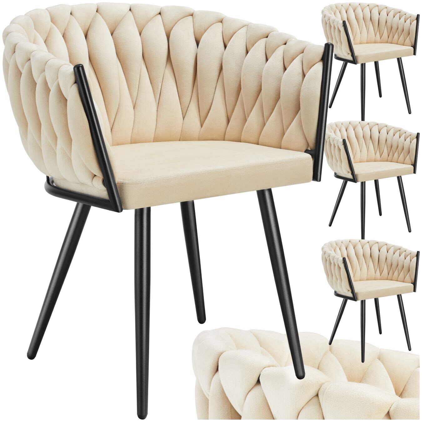 tectake® Set Esszimmerstuhl, gepolstert, mit Samtbezug, Knotendesign, schlanke Stahlbeine, 60,5 x 55 x 75 cm
