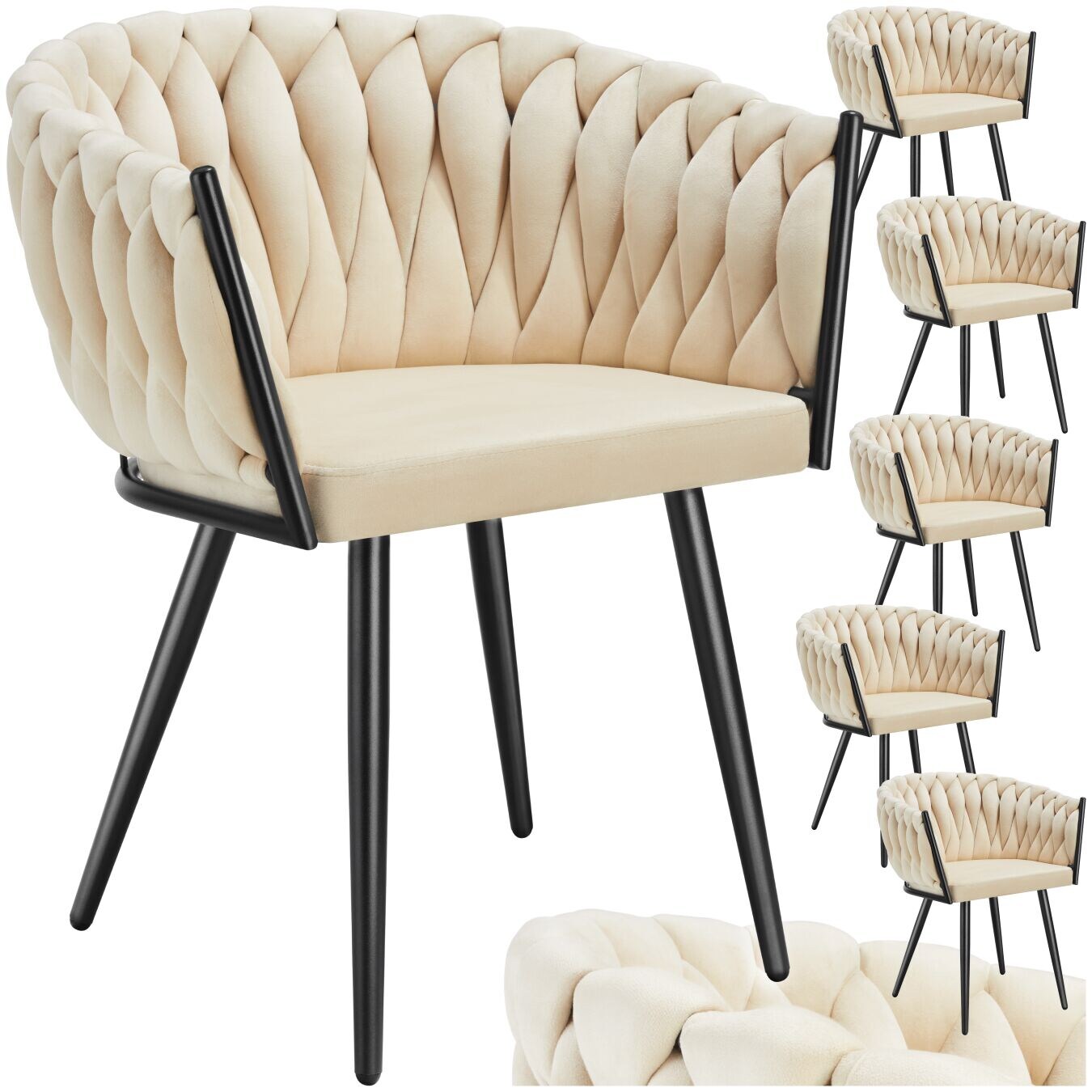 tectake® Set Esszimmerstuhl, gepolstert, mit Samtbezug, Knotendesign, schlanke Stahlbeine, 60,5 x 55 x 75 cm