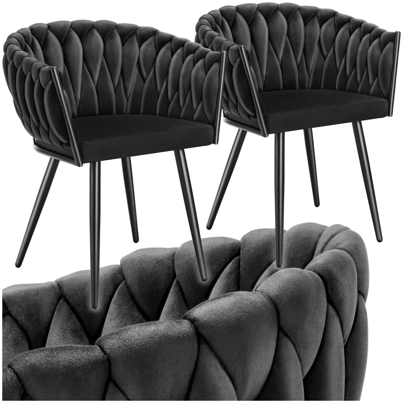 tectake® Set Esszimmerstuhl, gepolstert, mit Samtbezug, Knotendesign, schlanke Stahlbeine, 60,5 x 55 x 75 cm