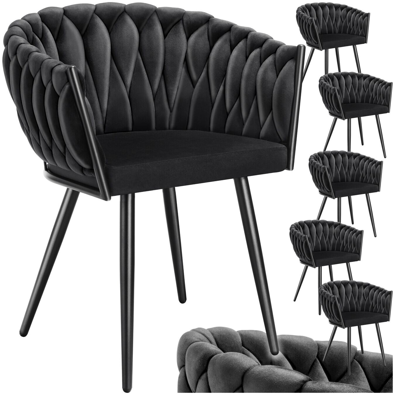 tectake® Set Esszimmerstuhl, gepolstert, mit Samtbezug, Knotendesign, schlanke Stahlbeine, 60,5 x 55 x 75 cm