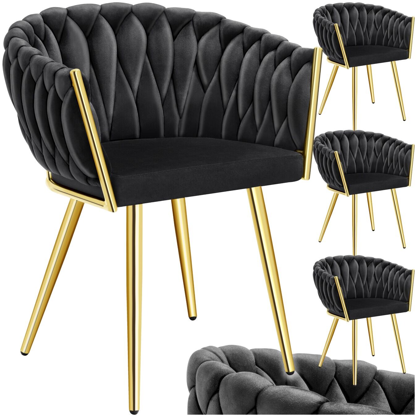 tectake® Set Esszimmerstuhl, gepolstert, mit Samtbezug, Knotendesign, schlanke Stahlbeine, 60,5 x 55 x 75 cm