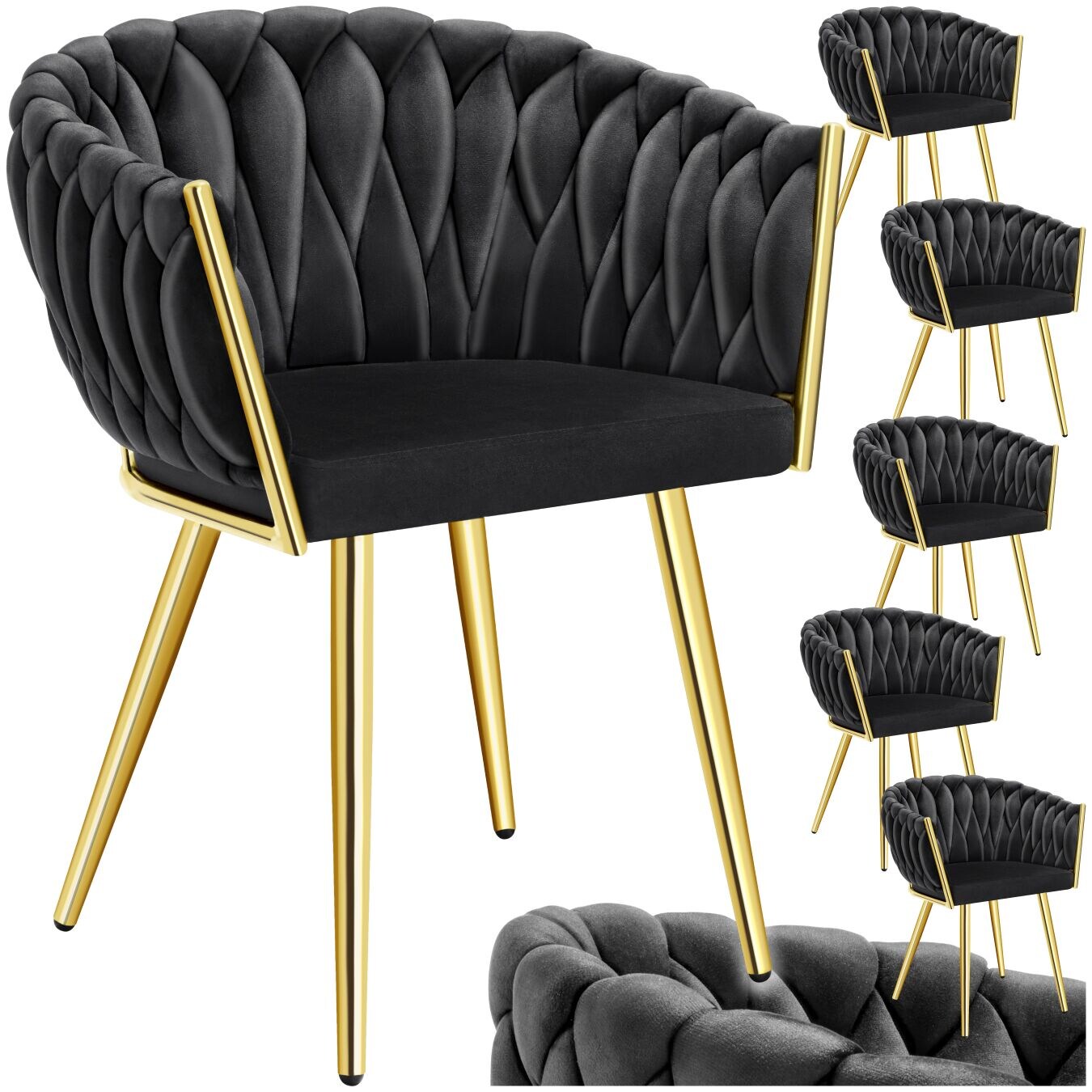 tectake® Set Esszimmerstuhl, gepolstert, mit Samtbezug, Knotendesign, schlanke Stahlbeine, 60,5 x 55 x 75 cm