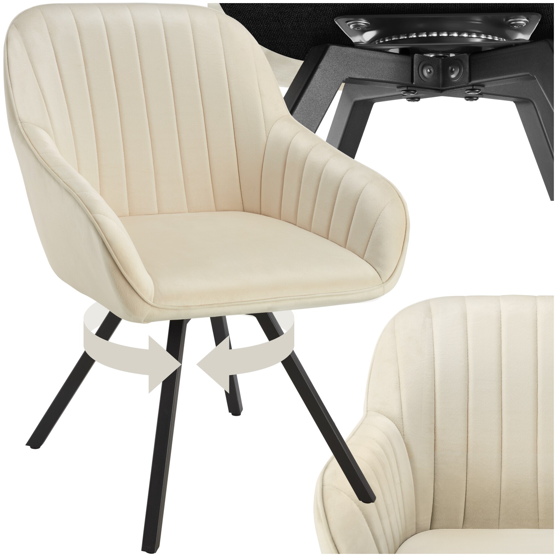 tectake&reg; Drehbarer Armlehnstuhl , gepolstert, in Samtoptik, 360&deg; drehbar, schlanke Stahlbeine, 58 x 58 x 82 cm - Bild 1