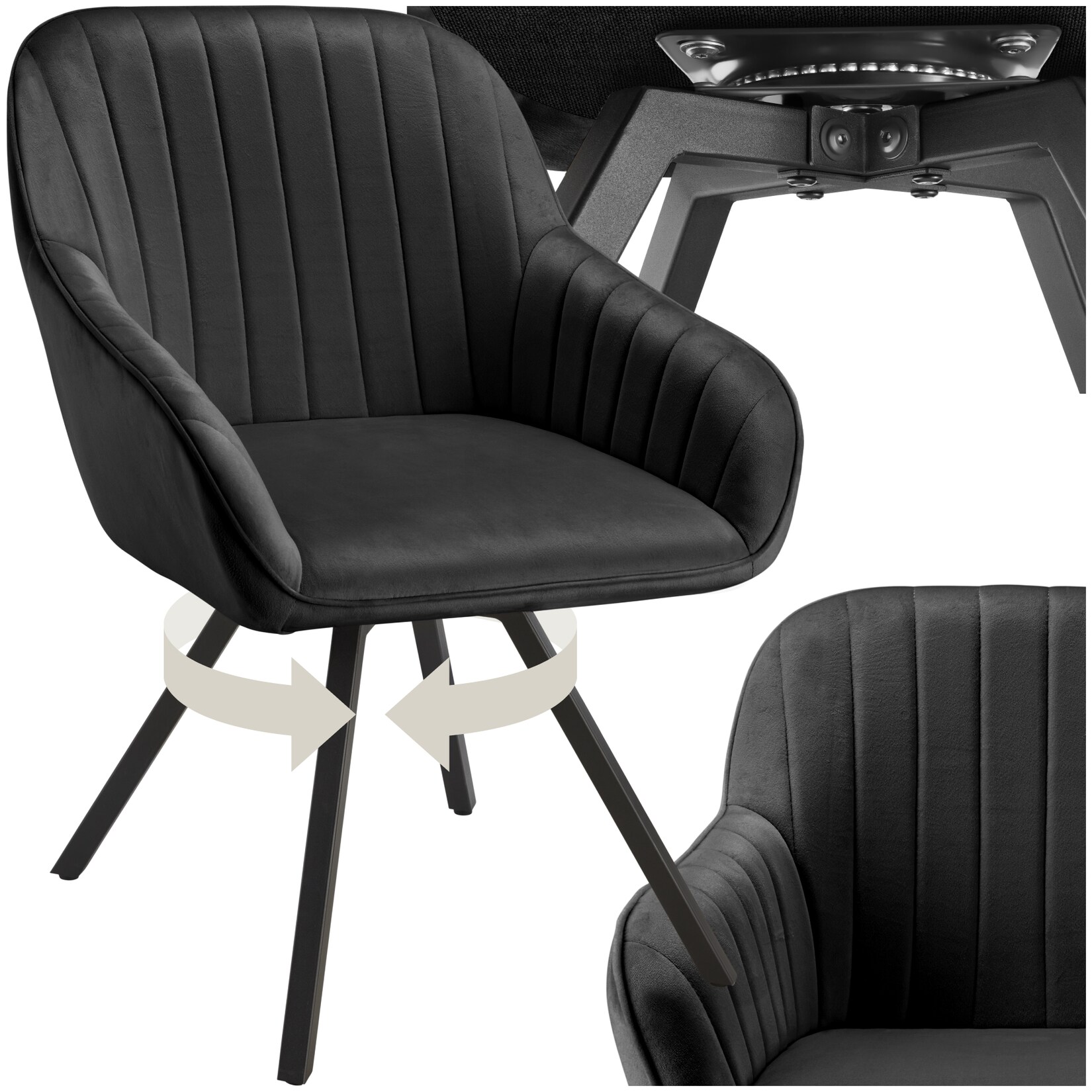 tectake® Drehbarer Armlehnstuhl , gepolstert, in Samtoptik, 360° drehbar, schlanke Stahlbeine, 58 x 58 x 82 cm