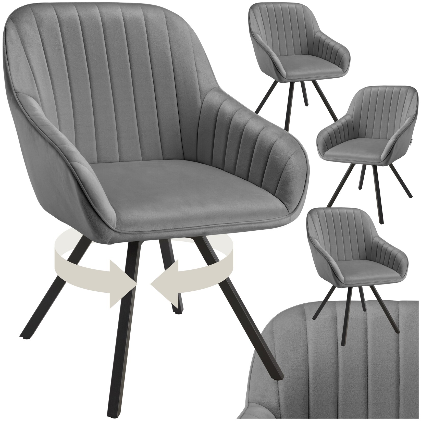 tectake® Drehbarer Armlehnstuhl , gepolstert, in Samtoptik, 360° drehbar, schlanke Stahlbeine, 58 x 58 x 82 cm