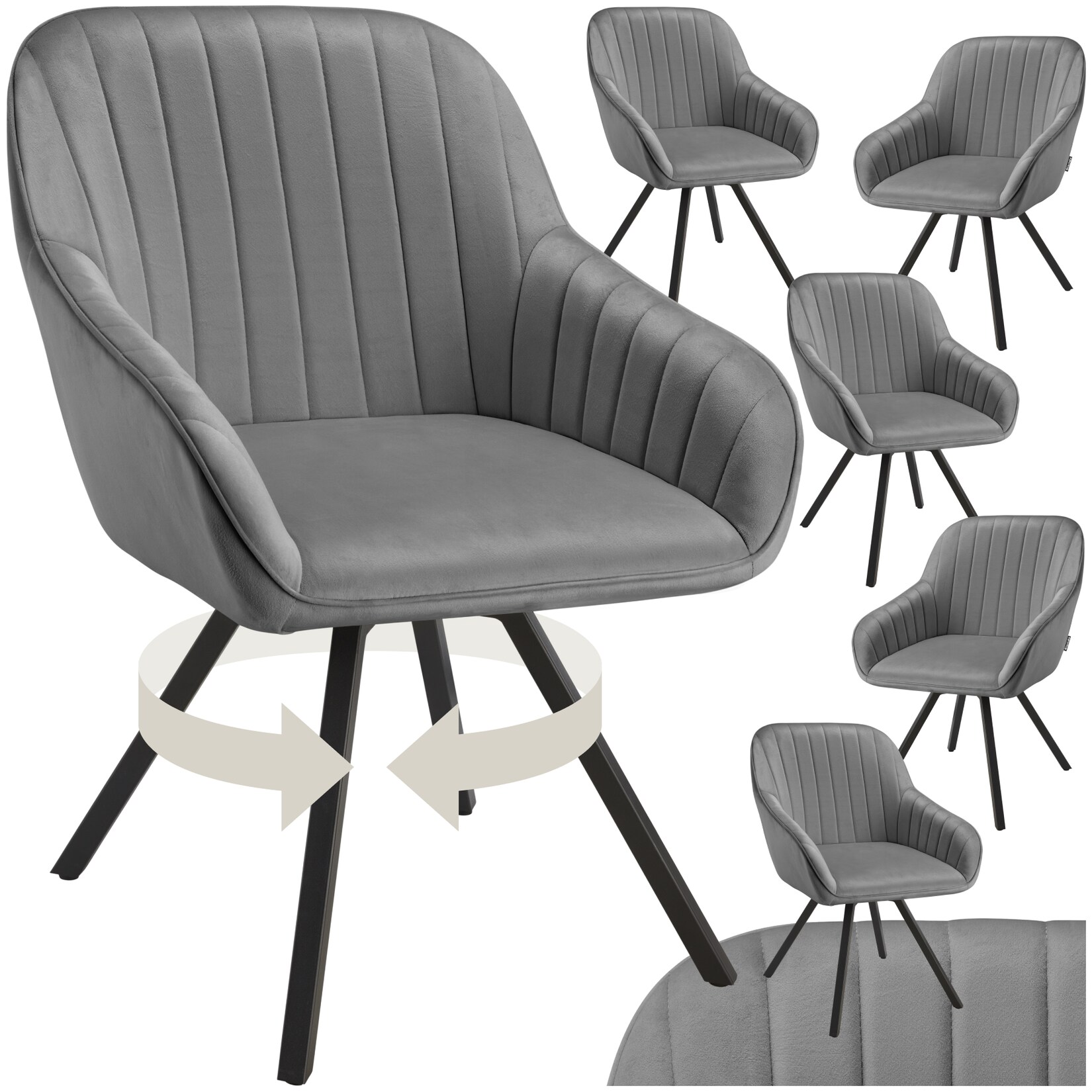 tectake® Drehbarer Armlehnstuhl , gepolstert, in Samtoptik, 360° drehbar, schlanke Stahlbeine, 58 x 58 x 82 cm