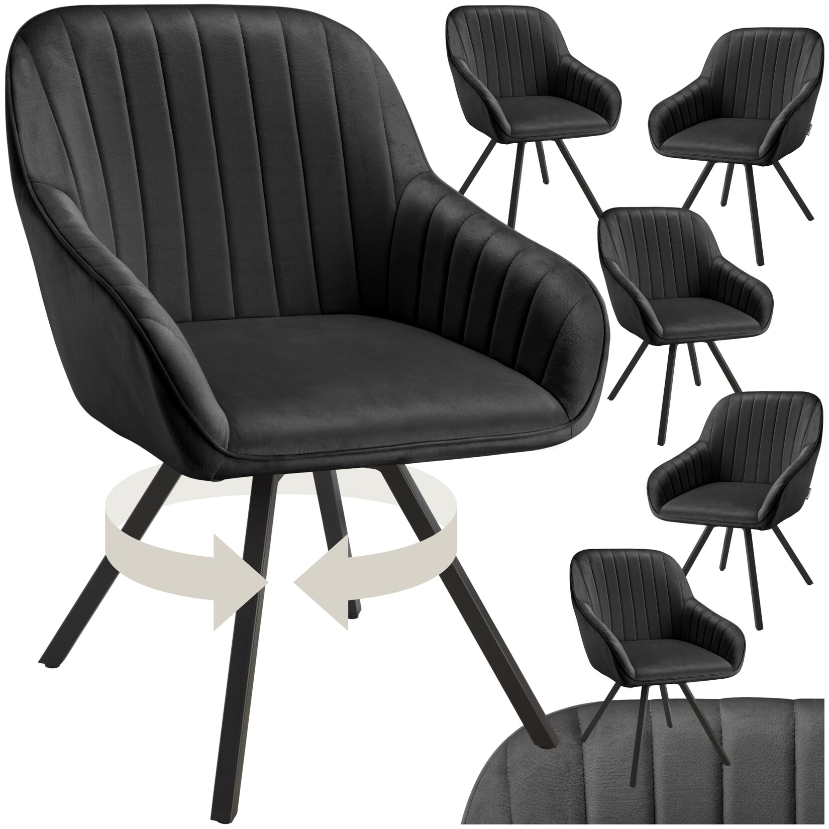 tectake® Drehbarer Armlehnstuhl , gepolstert, in Samtoptik, 360° drehbar, schlanke Stahlbeine, 58 x 58 x 82 cm