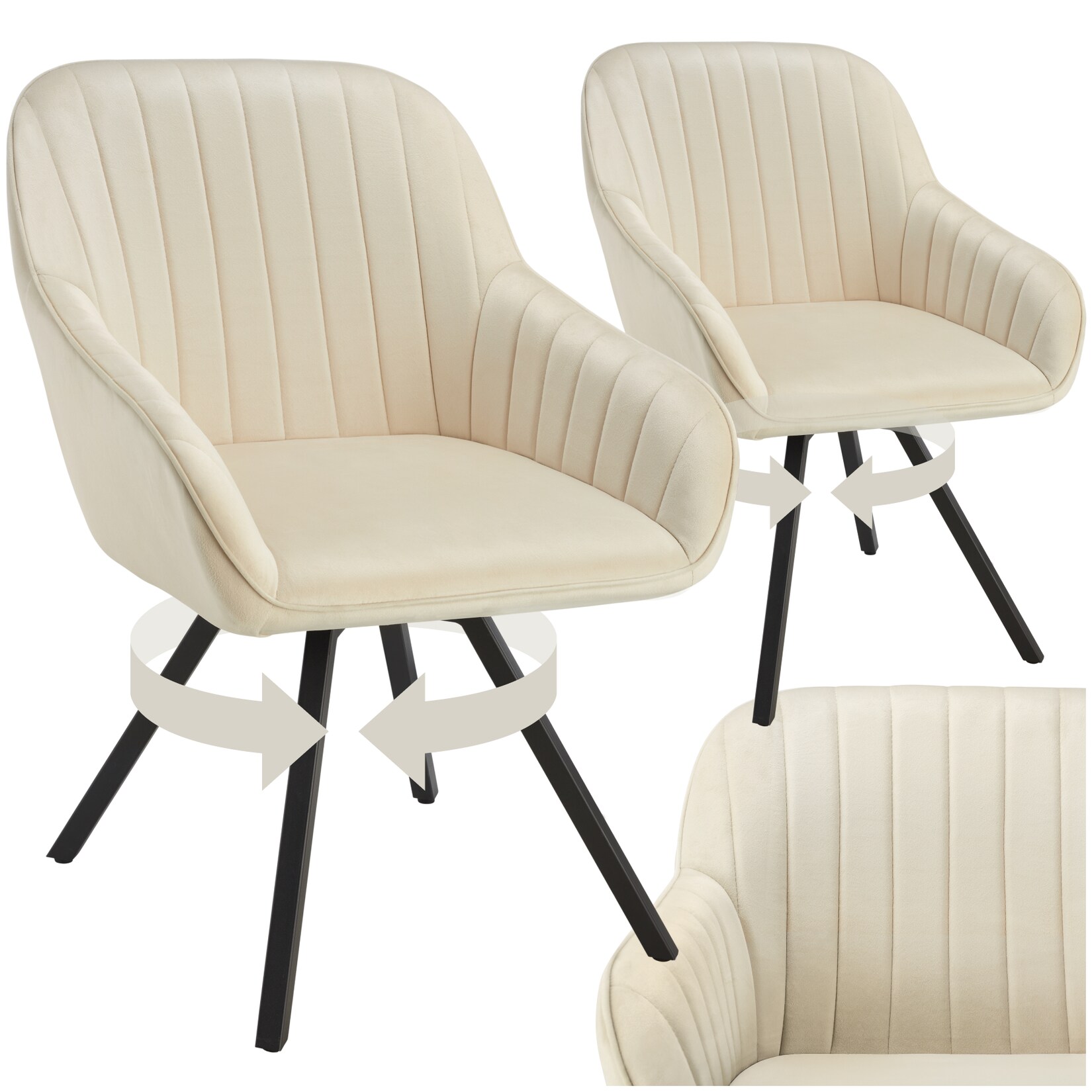 tectake® Drehbarer Armlehnstuhl , gepolstert, in Samtoptik, 360° drehbar, schlanke Stahlbeine, 58 x 58 x 82 cm