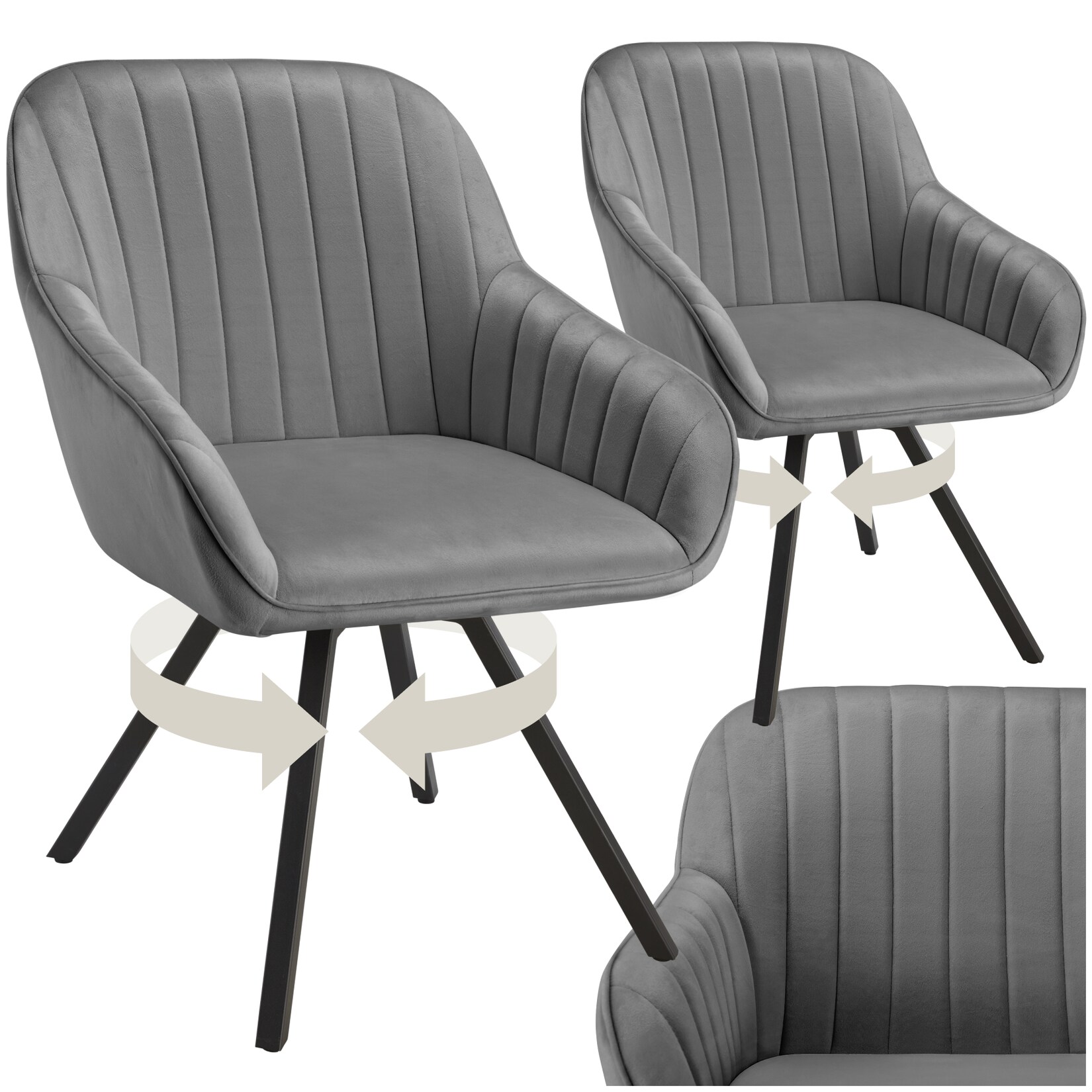 tectake® Drehbarer Armlehnstuhl , gepolstert, in Samtoptik, 360° drehbar, schlanke Stahlbeine, 58 x 58 x 82 cm