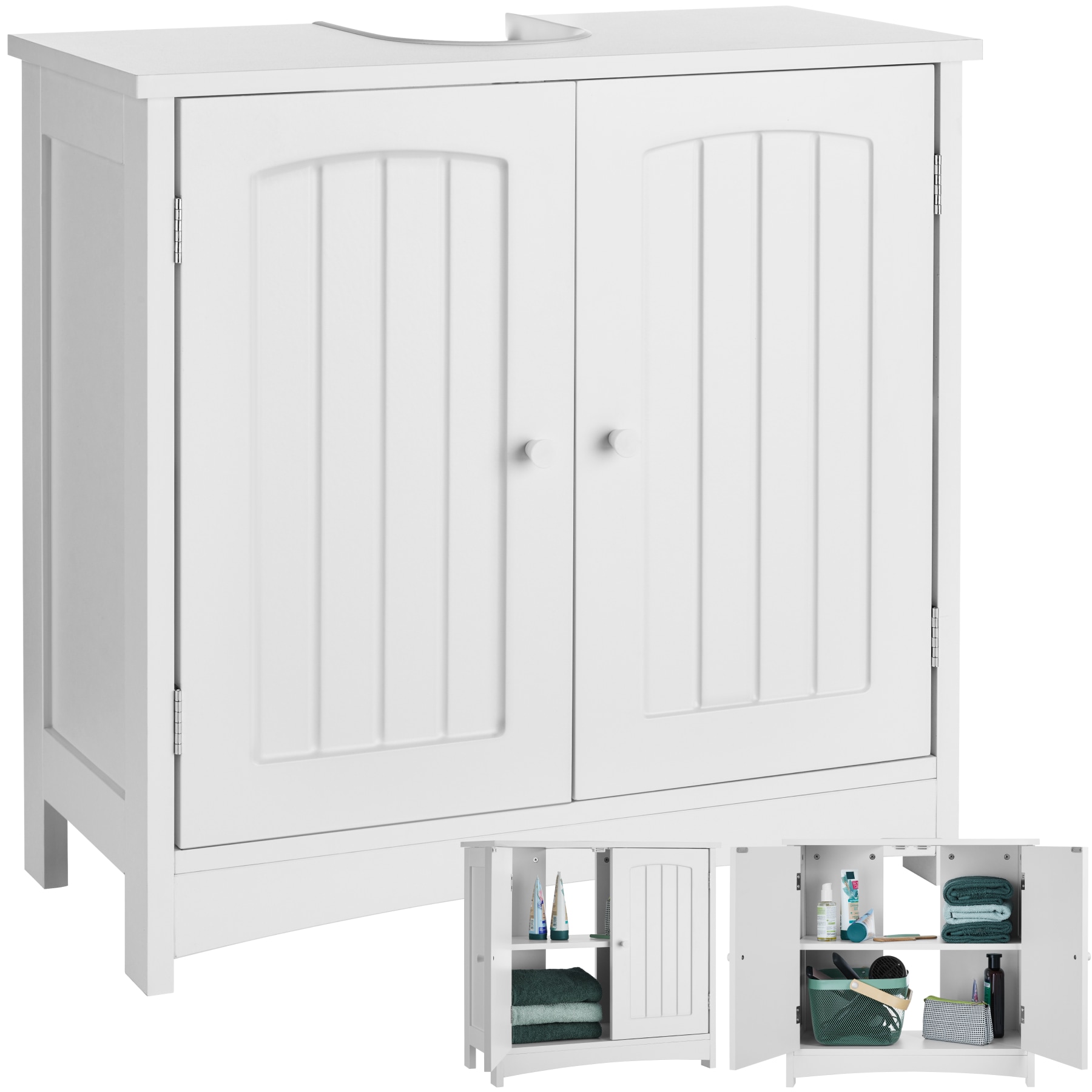 tectake&reg; Waschbeckenunterschrank, 2 ger&auml;umige F&auml;cher, 2 leichtg&auml;ngige Fl&uuml;gelt&uuml;ren, 62 x 30 x 60 cm - Bild 1