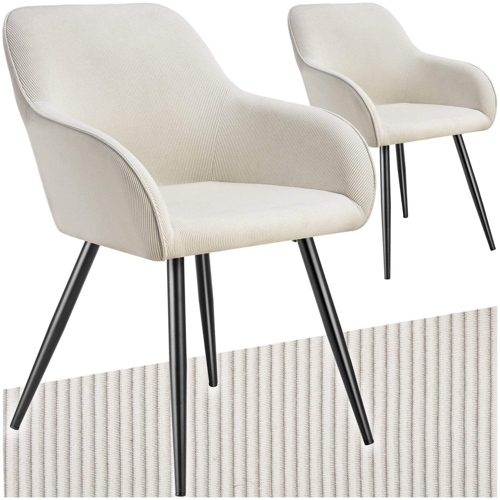 tectake® Esszimmerstuhl, gepolstert, in Cordoptik, robuste Stahlbeine, 58 x 62 x 82 cm