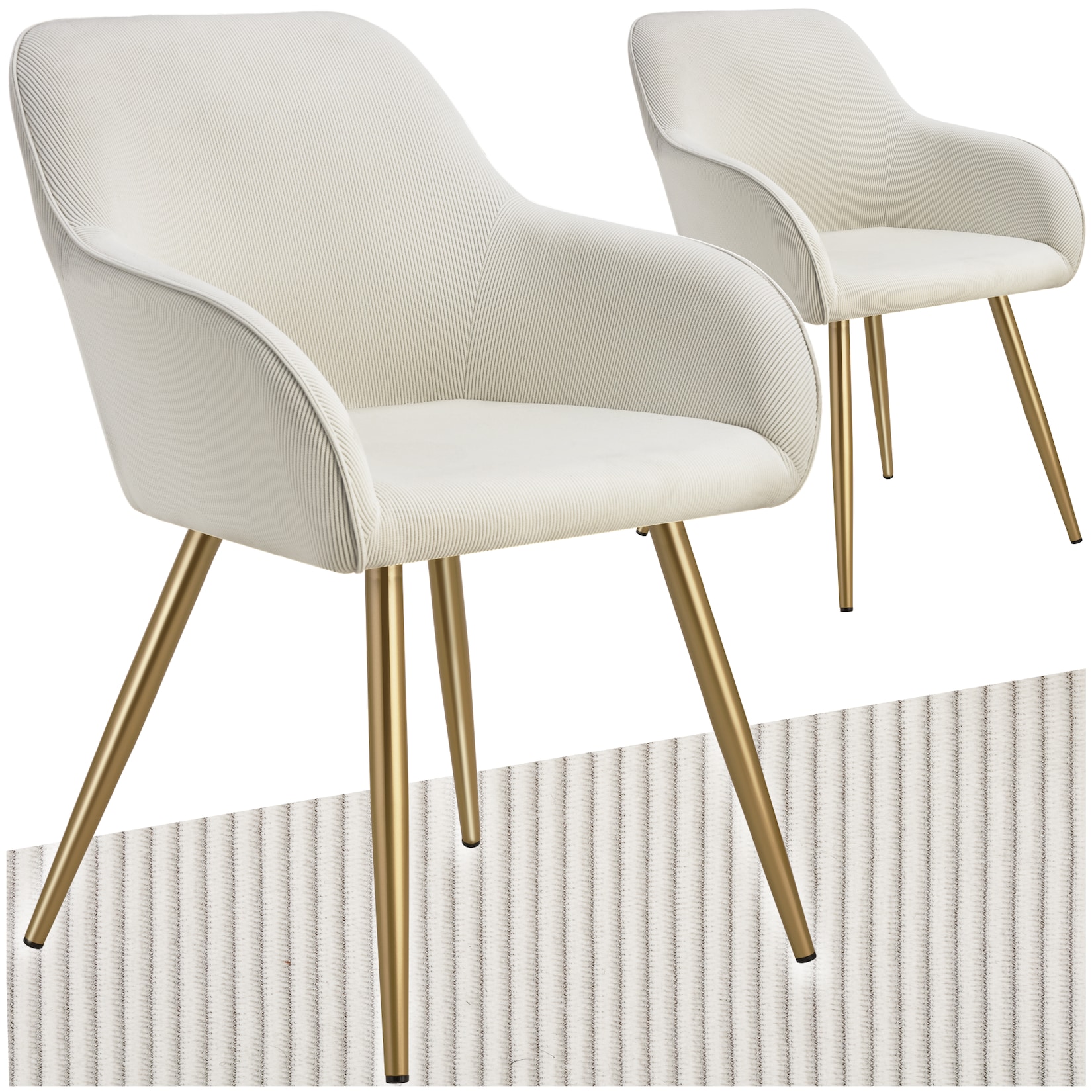 tectake® Esszimmerstuhl, gepolstert, in Cordoptik, robuste Stahlbeine, 58 x 62 x 82 cm