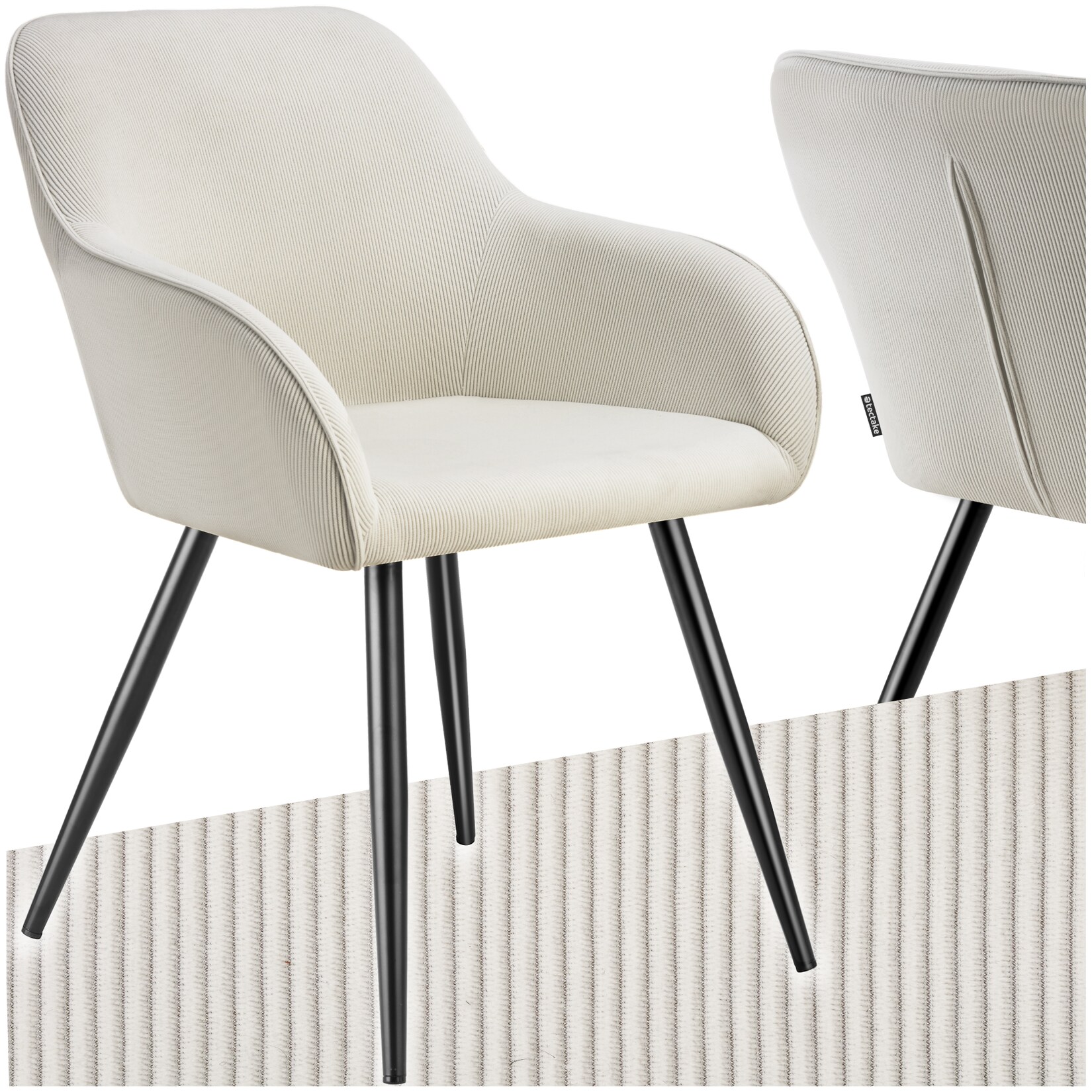 tectake® Esszimmerstuhl, gepolstert, in Cordoptik, robuste Stahlbeine, 58 x 62 x 82 cm