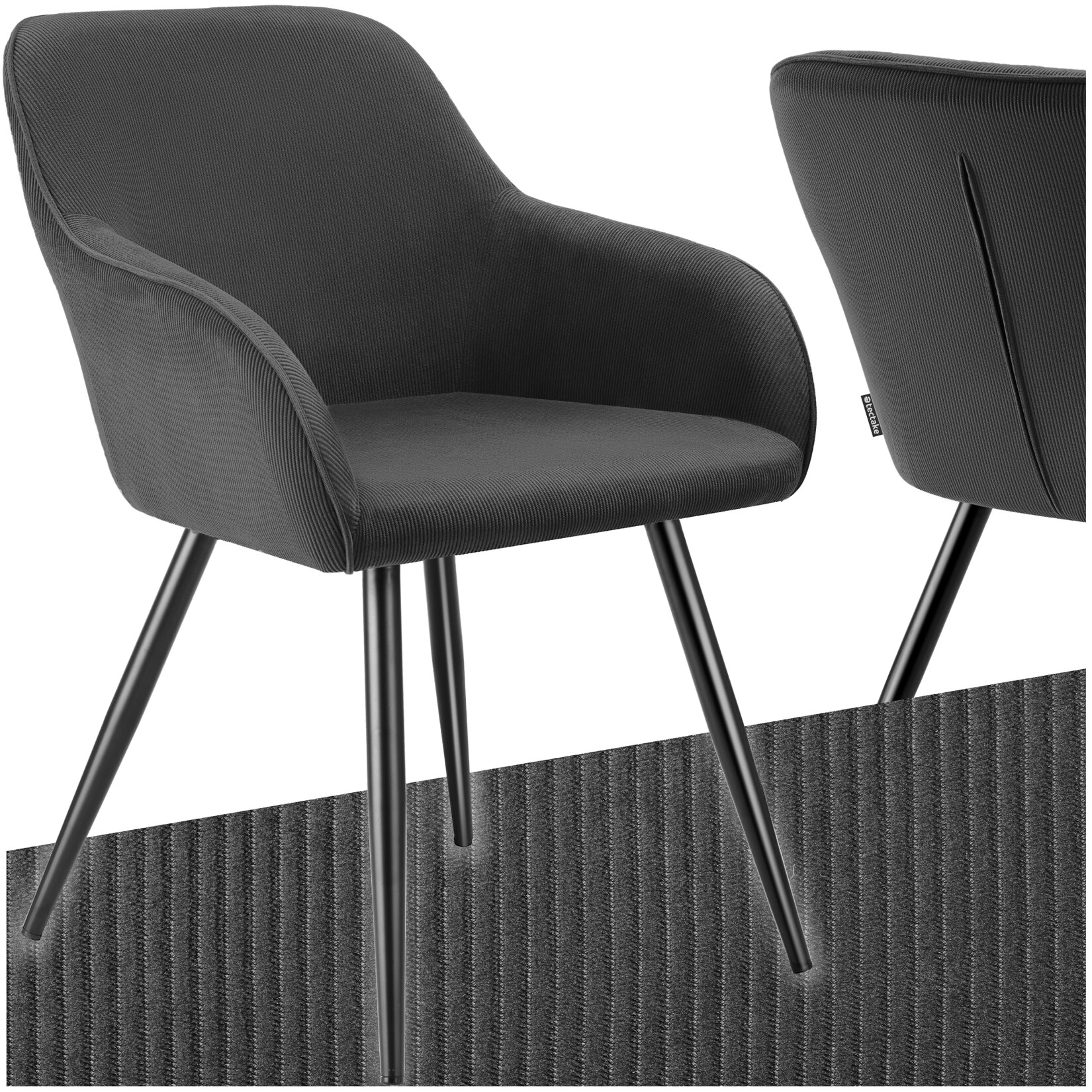 tectake® Esszimmerstuhl, gepolstert, in Cordoptik, robuste Stahlbeine, 58 x 62 x 82 cm