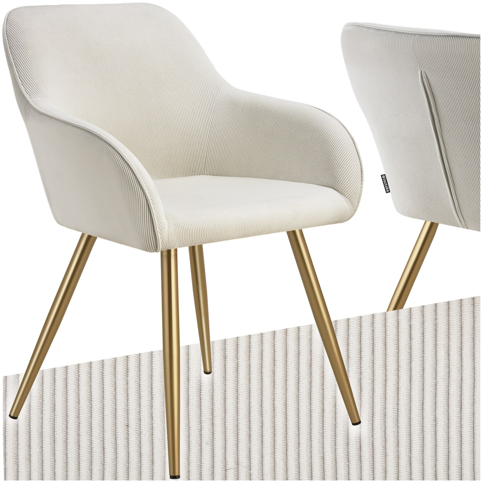 tectake® Esszimmerstuhl, gepolstert, in Cordoptik, robuste Stahlbeine, 58 x 62 x 82 cm