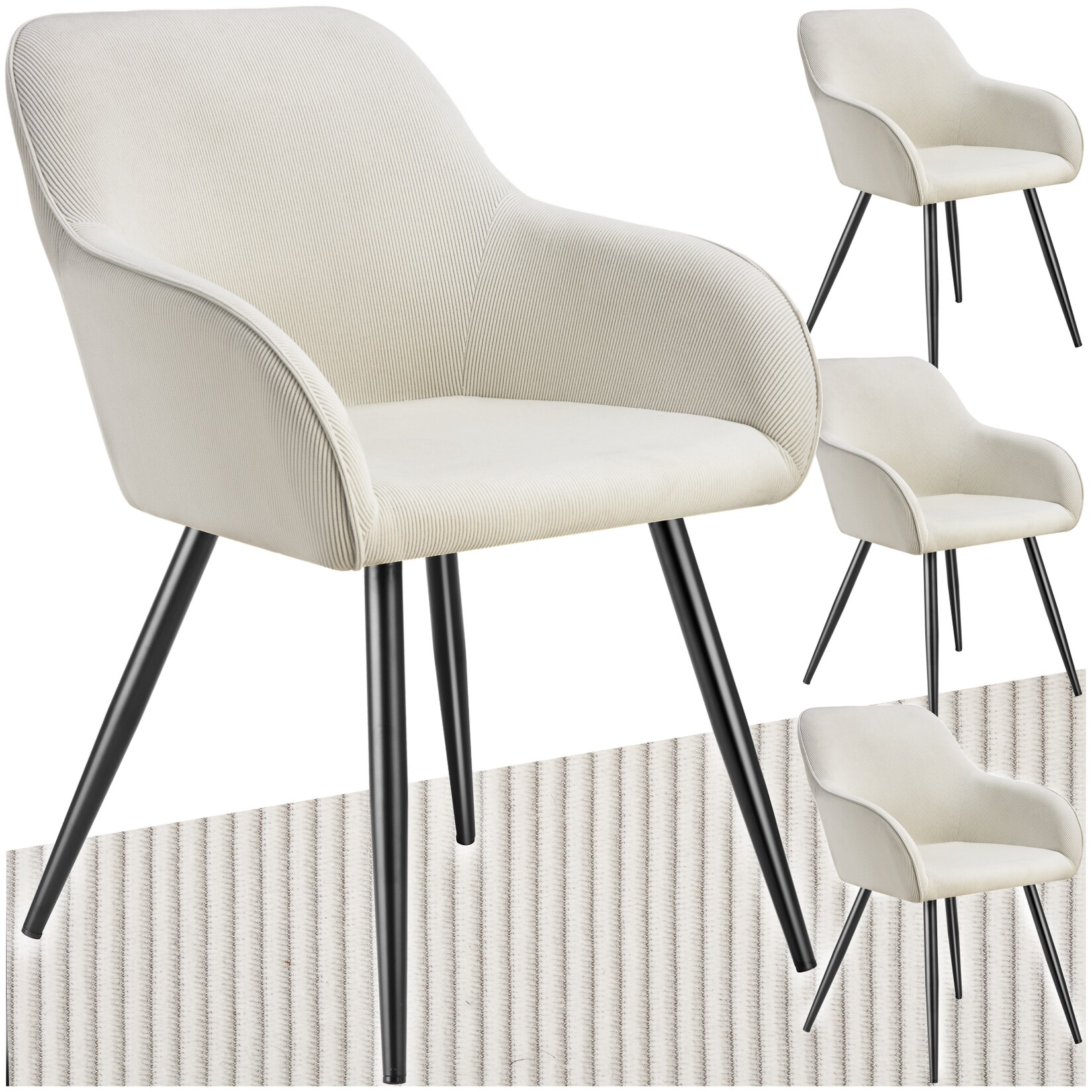 tectake® Esszimmerstuhl, gepolstert, in Cordoptik, robuste Stahlbeine, 58 x 62 x 82 cm