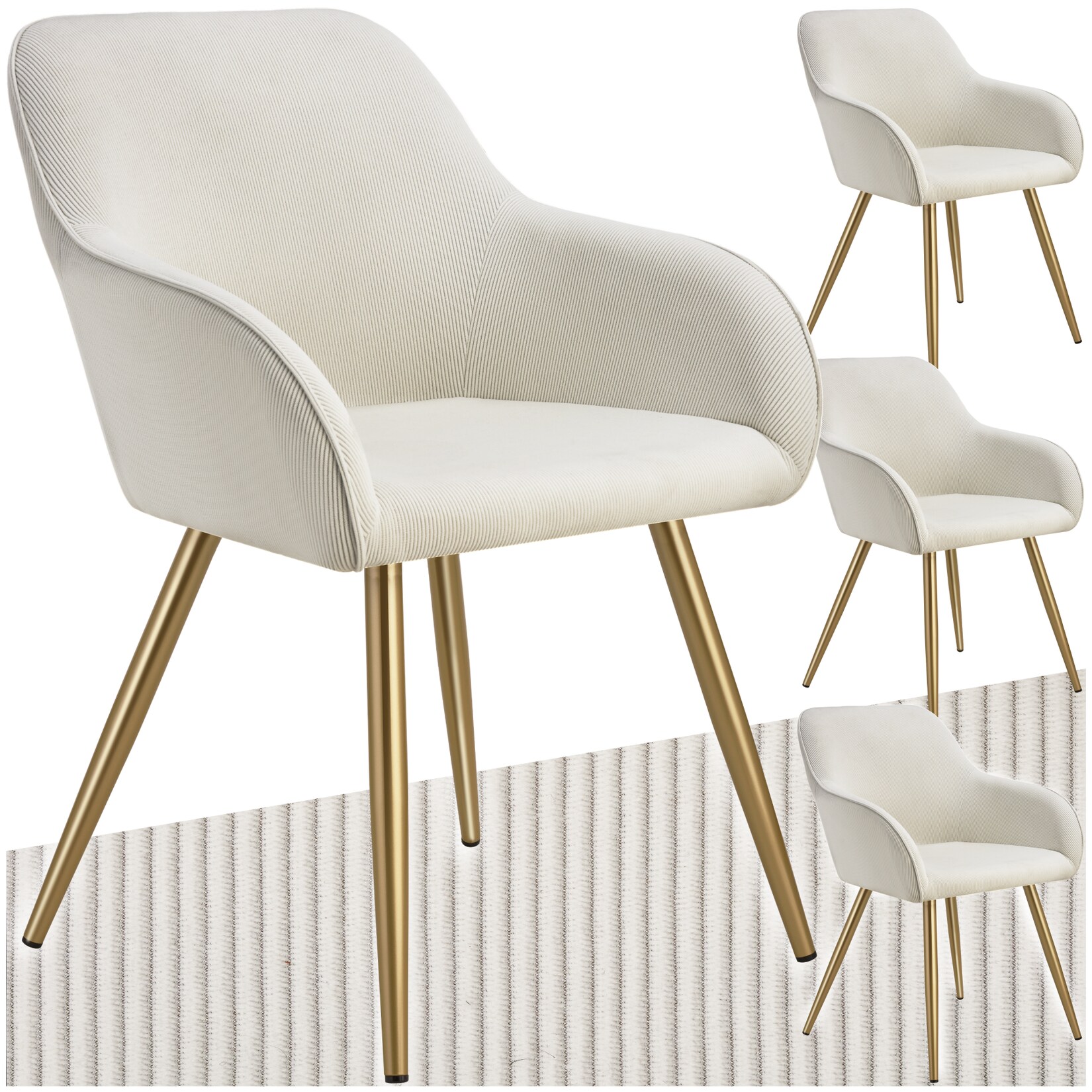 tectake® Esszimmerstuhl, gepolstert, in Cordoptik, robuste Stahlbeine, 58 x 62 x 82 cm