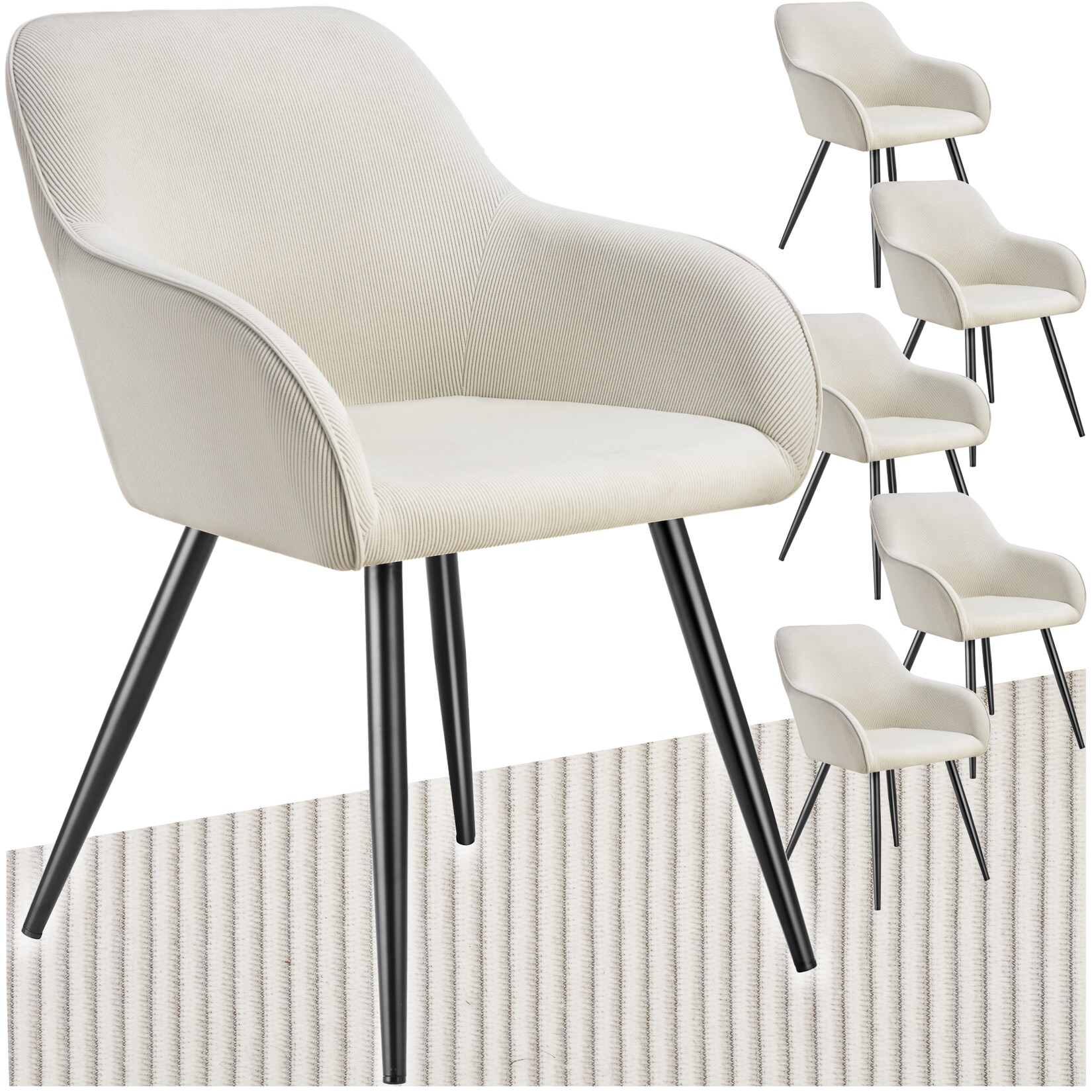 tectake® Esszimmerstuhl, gepolstert, in Cordoptik, robuste Stahlbeine, 58 x 62 x 82 cm
