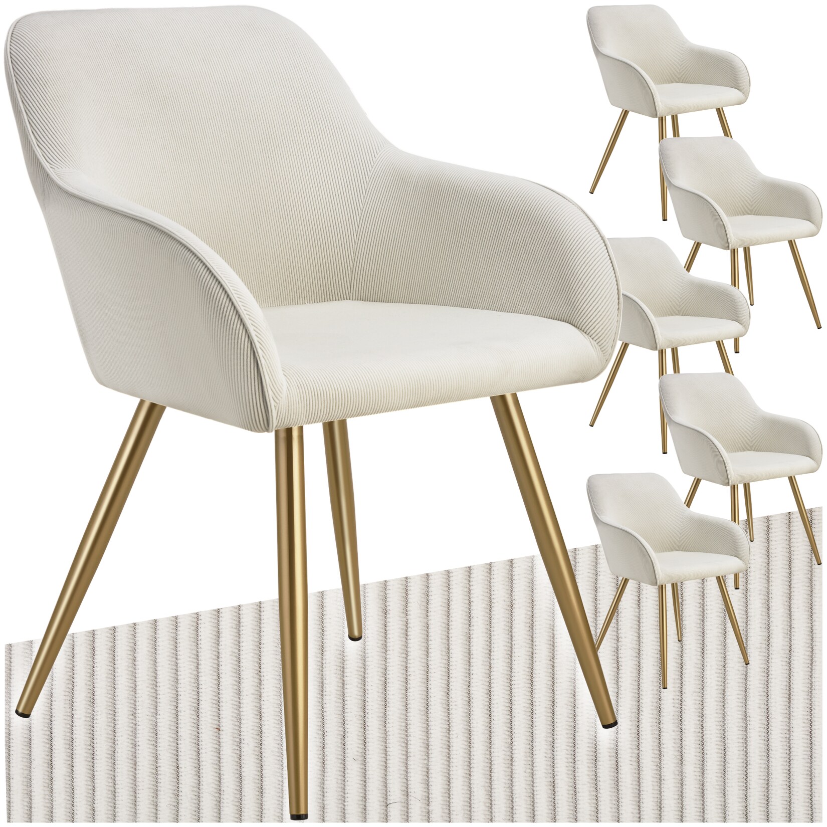 tectake® Esszimmerstuhl, gepolstert, in Cordoptik, robuste Stahlbeine, 58 x 62 x 82 cm