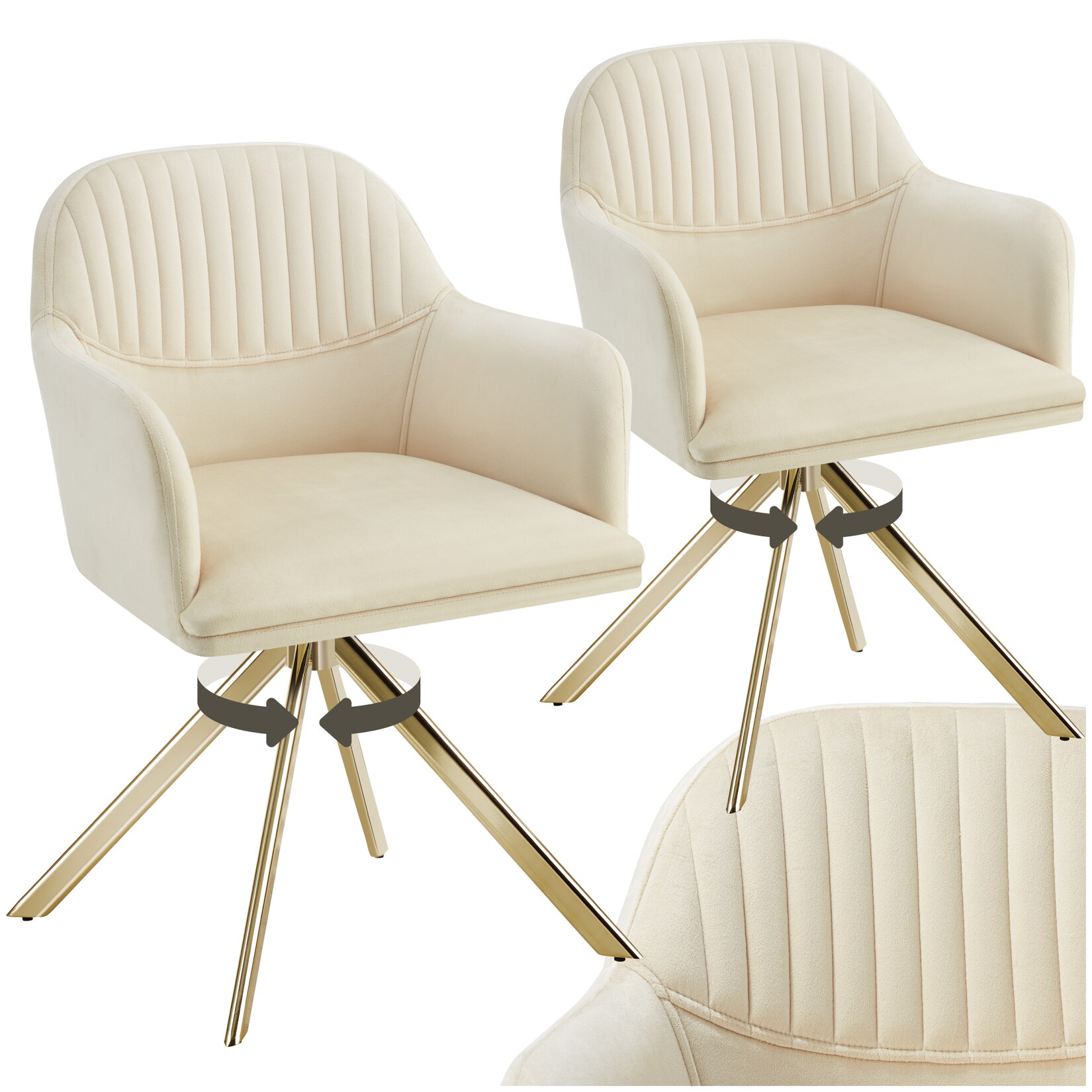 tectake® Samt-Drehstuhl, gepolstert, 360° drehbar, schlanke Stahlbeine, 56 x 59 x 81 cm