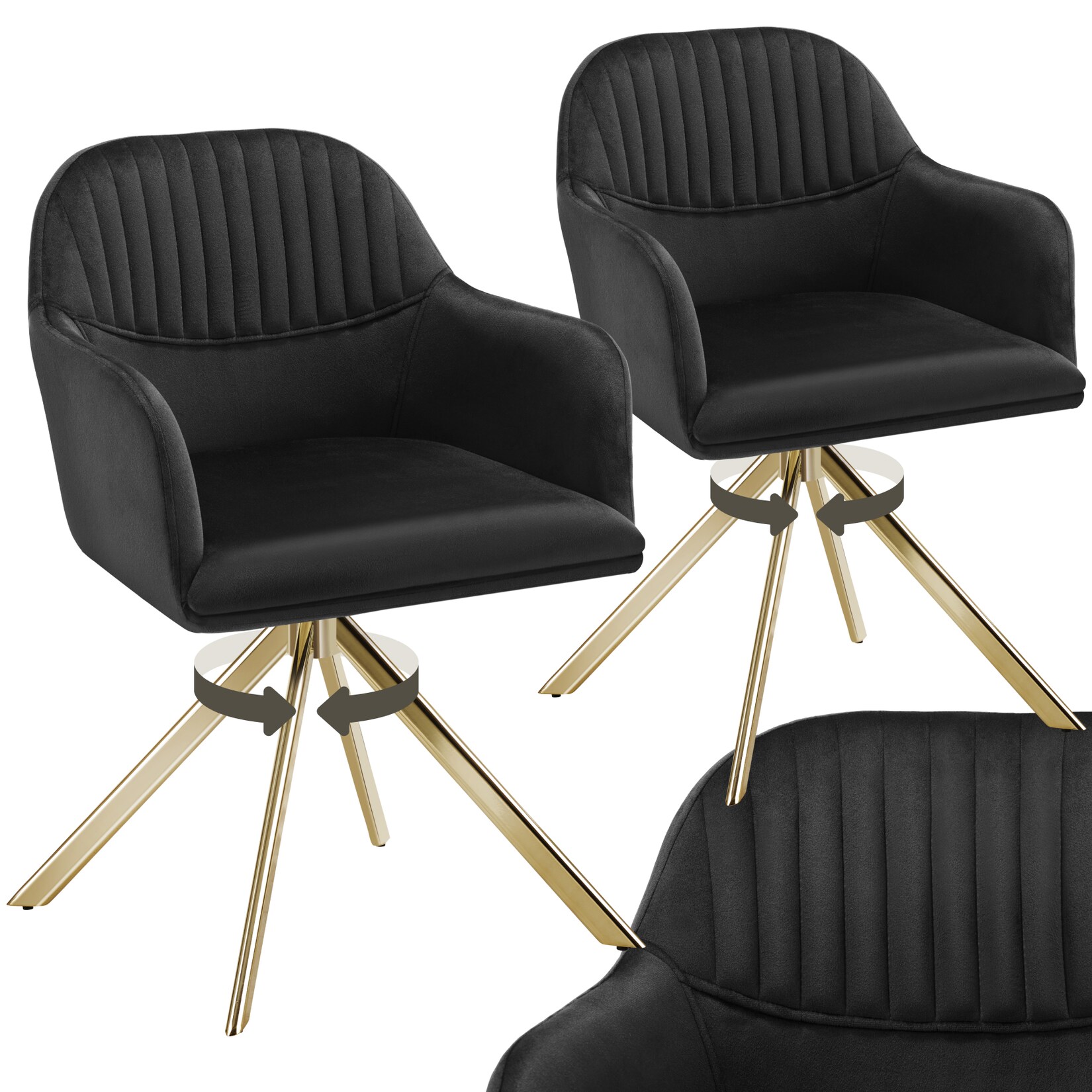 tectake® Samt-Drehstuhl, gepolstert, 360° drehbar, schlanke Stahlbeine, 56 x 59 x 81 cm