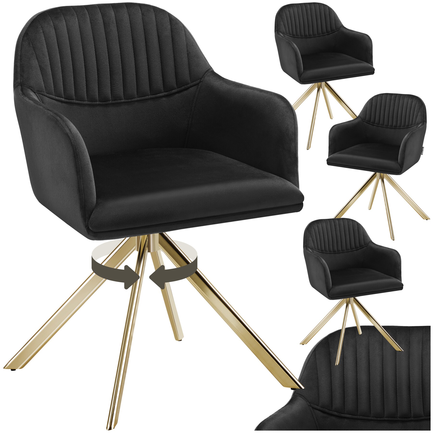 tectake&reg; Samt-Drehstuhl, gepolstert, 360&deg; drehbar, schlanke Stahlbeine, 56 x 59 x 81 cm - Bild 1