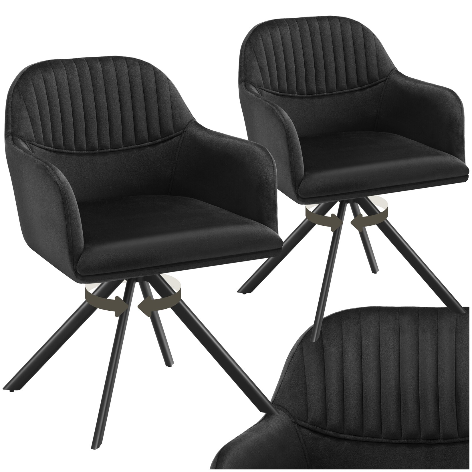 tectake® Samt-Drehstuhl, gepolstert, 360° drehbar, schlanke Stahlbeine, 56 x 59 x 81 cm