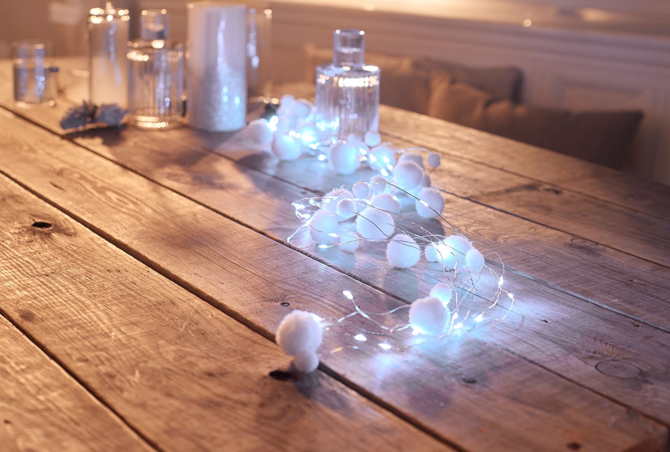 LED Schneeballschweif - versch. Ausf&uuml;hrungen - wei&szlig;e Pompons - Bild 1