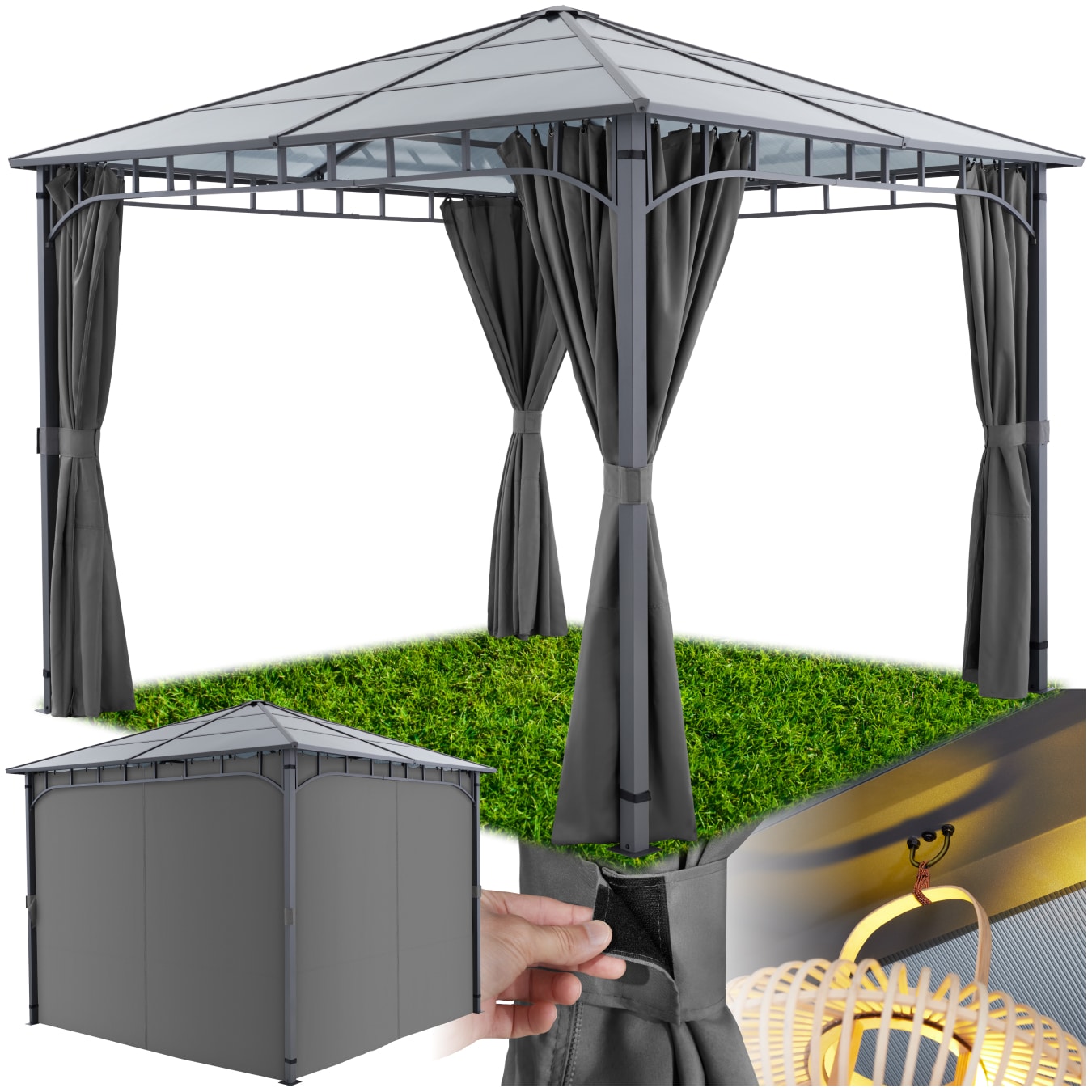 tectake&reg; Gartenpavillon, mit Aluminiumgestell, pulverbeschichtet, lichtdurchl&auml;ssiges Dach aus Polycarbonat-Platten, inklusive 8 Heringen - Bild 1