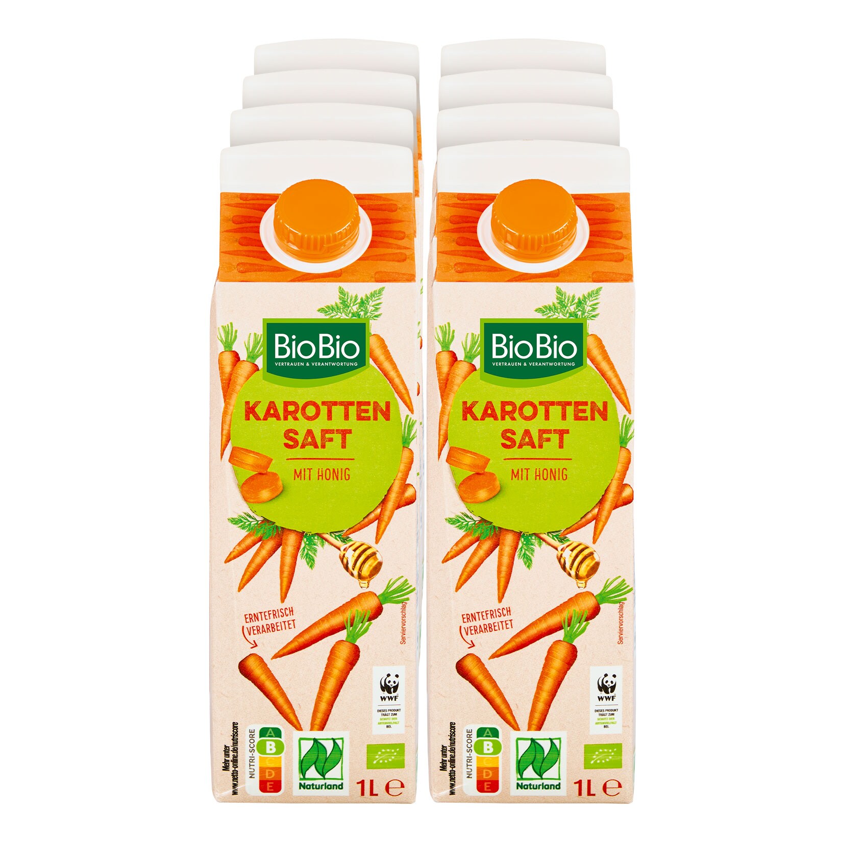 BioBio Karottensaft mit Honig 1,0 Liter, 8er Pack