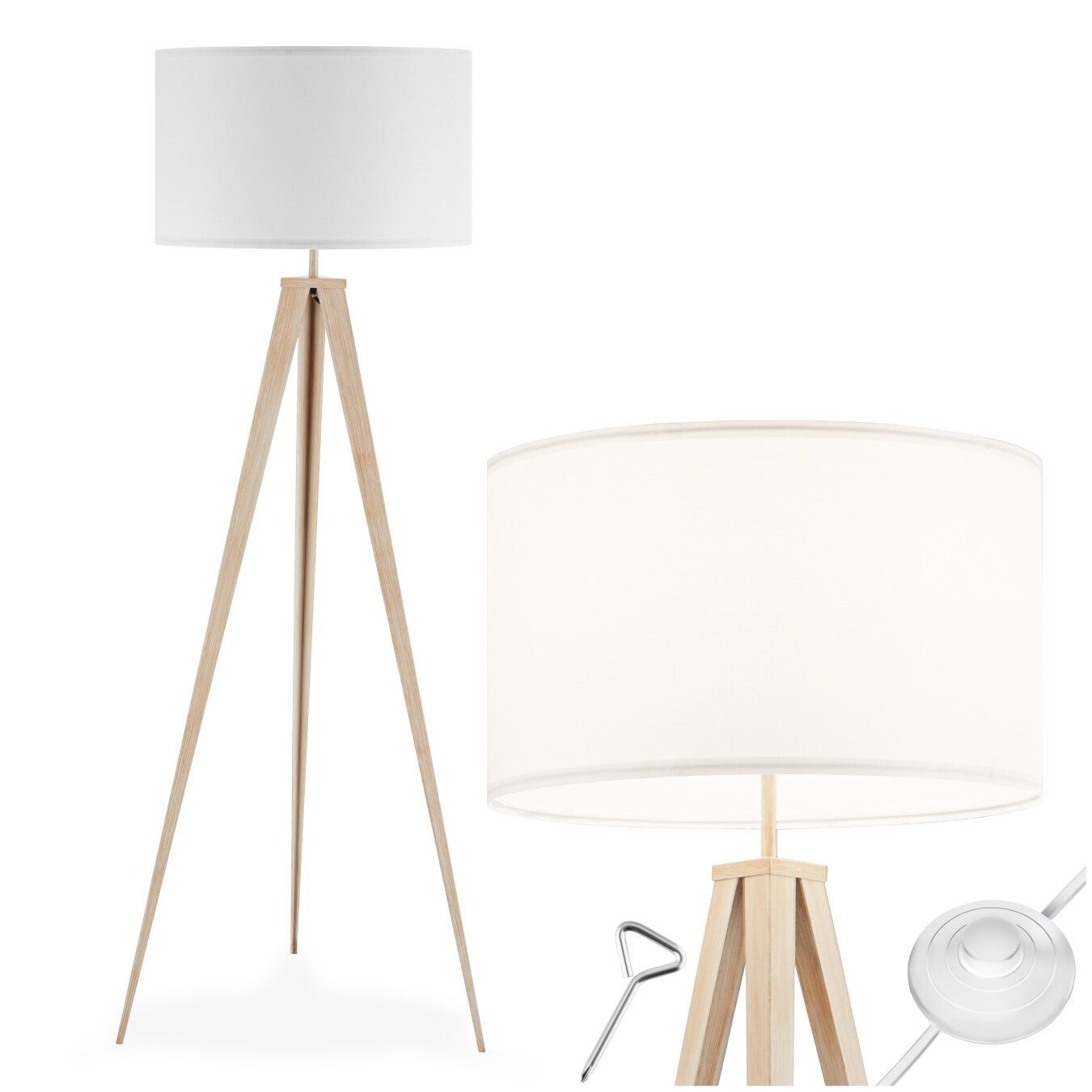 tectake® Stehleuchte, Dreibeingestell aus Stahl, 60 W, Fußschalter, 57 x 57 x 158 cm