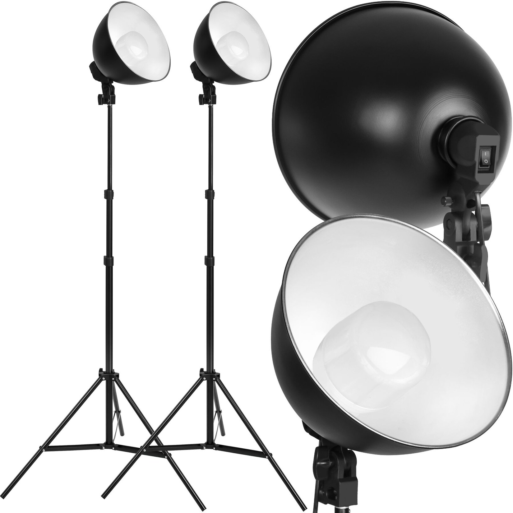 tectake® 2er-Set Studioleuchte, mit Lampenschirm und ausziehbarem Stativ, 6500K Dauerlicht, geringes Gewicht | 04260182877289