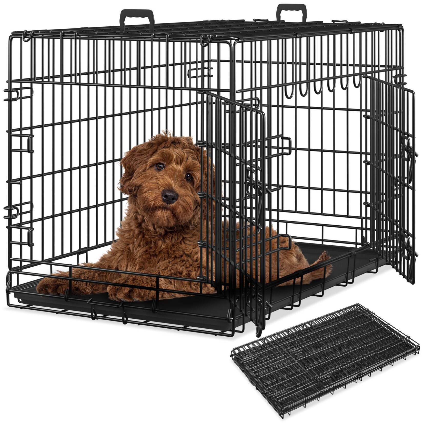 tectake® Hundekäfig-Gitterbox, klappbar, mit 2 Tragegriffen, 2 große Türen mit Doppelverriegelung, herausnehmbarer Boden, abgerundete Ecken
