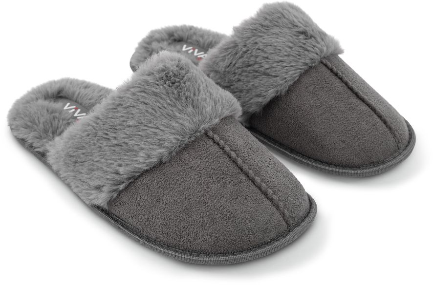 Damen Fake Velour Pantoletten - grau, Gr. 38 - Bild 1