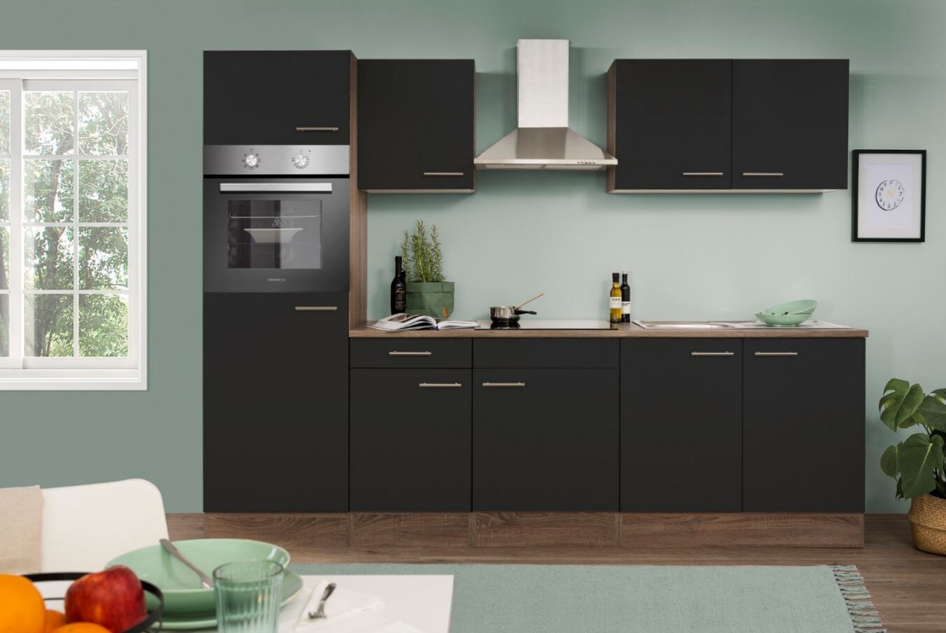 Respekta Küchenzeile KB270EYS 270 cm Schwarz-Eiche York Nachbildung