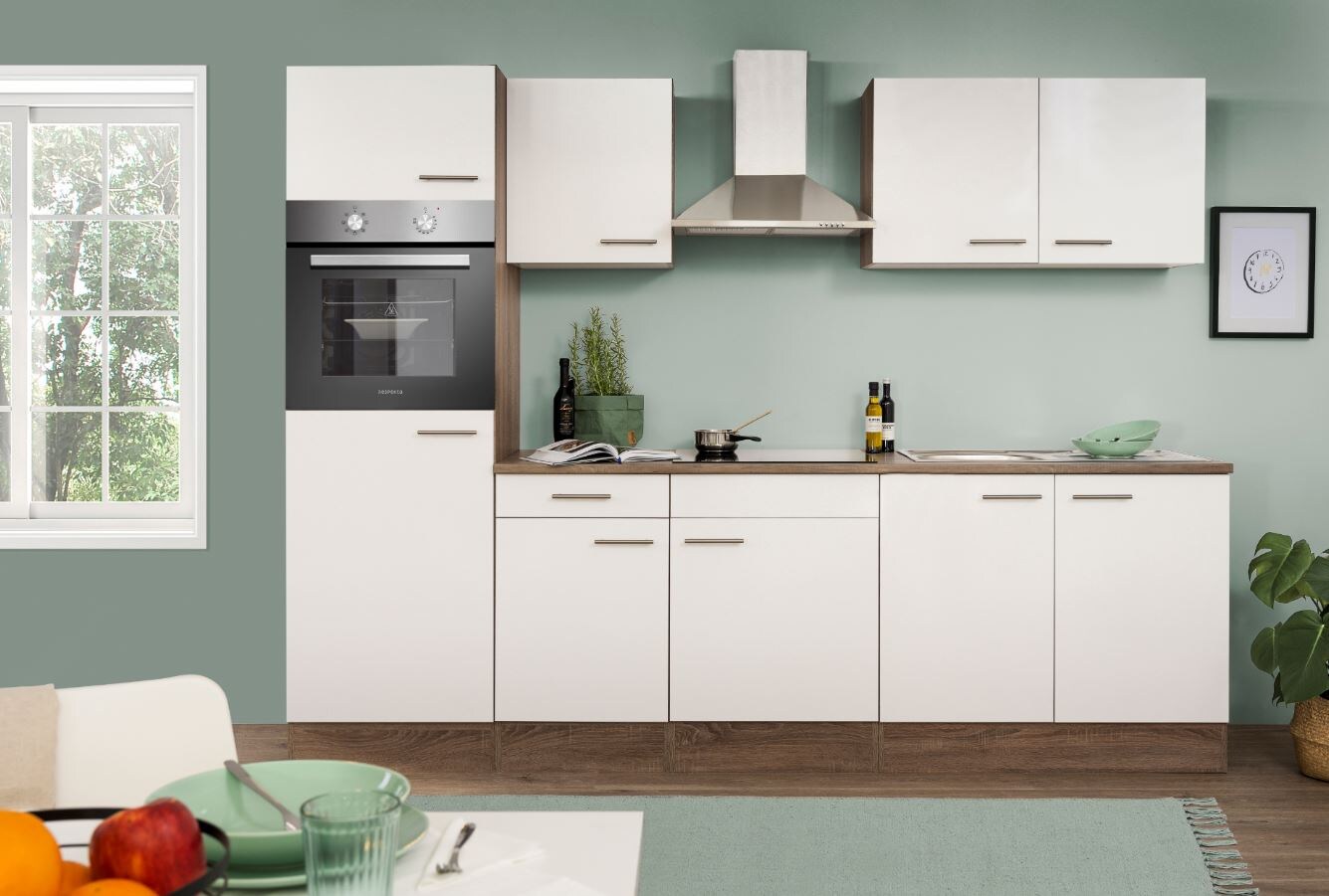 Respekta Küchenzeile KB270EYW 270 cm Weiß-Eiche York Nachbildung | 04260344978472