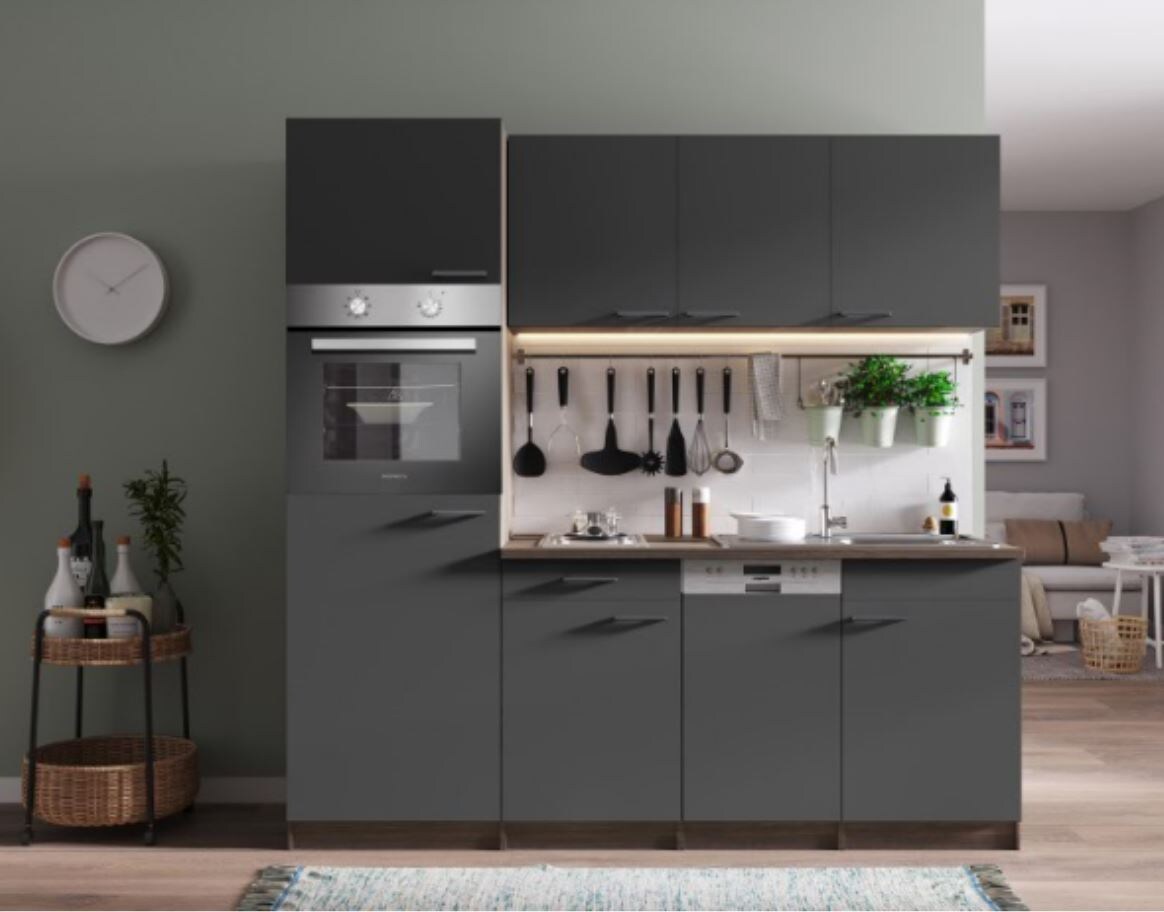 Respekta Küchenzeile KB205EYG 205 cm Grau-Eiche York Nachbildung