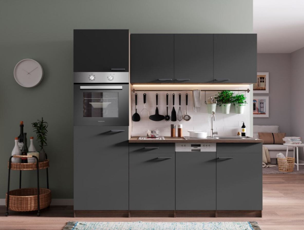 Respekta Küchenzeile KB205EYGC 205 cm Grau-Eiche York Nachbildung
