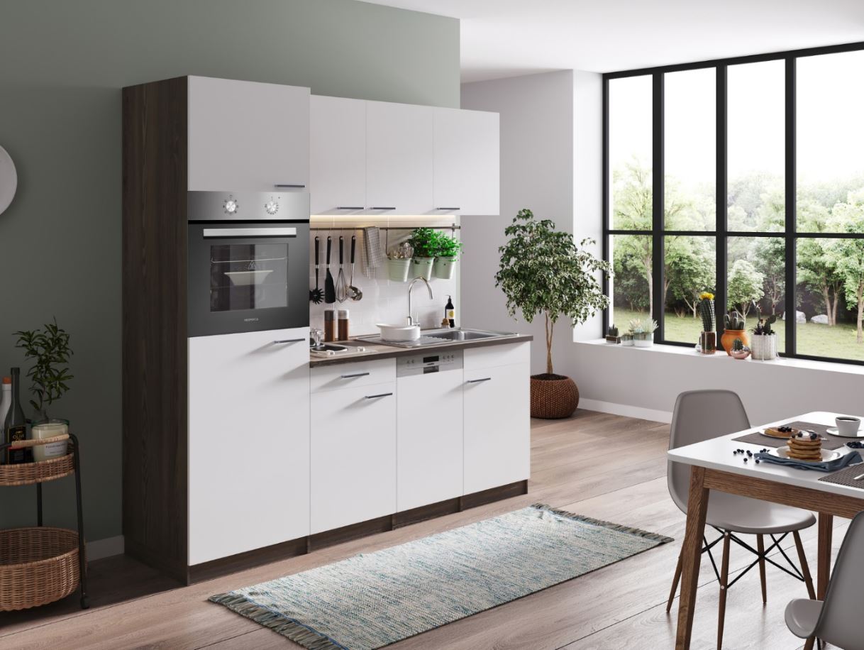 Respekta K&uuml;chenzeile KB205EYW 205 cm Wei&szlig;-Eiche York Nachbildung - Bild 1