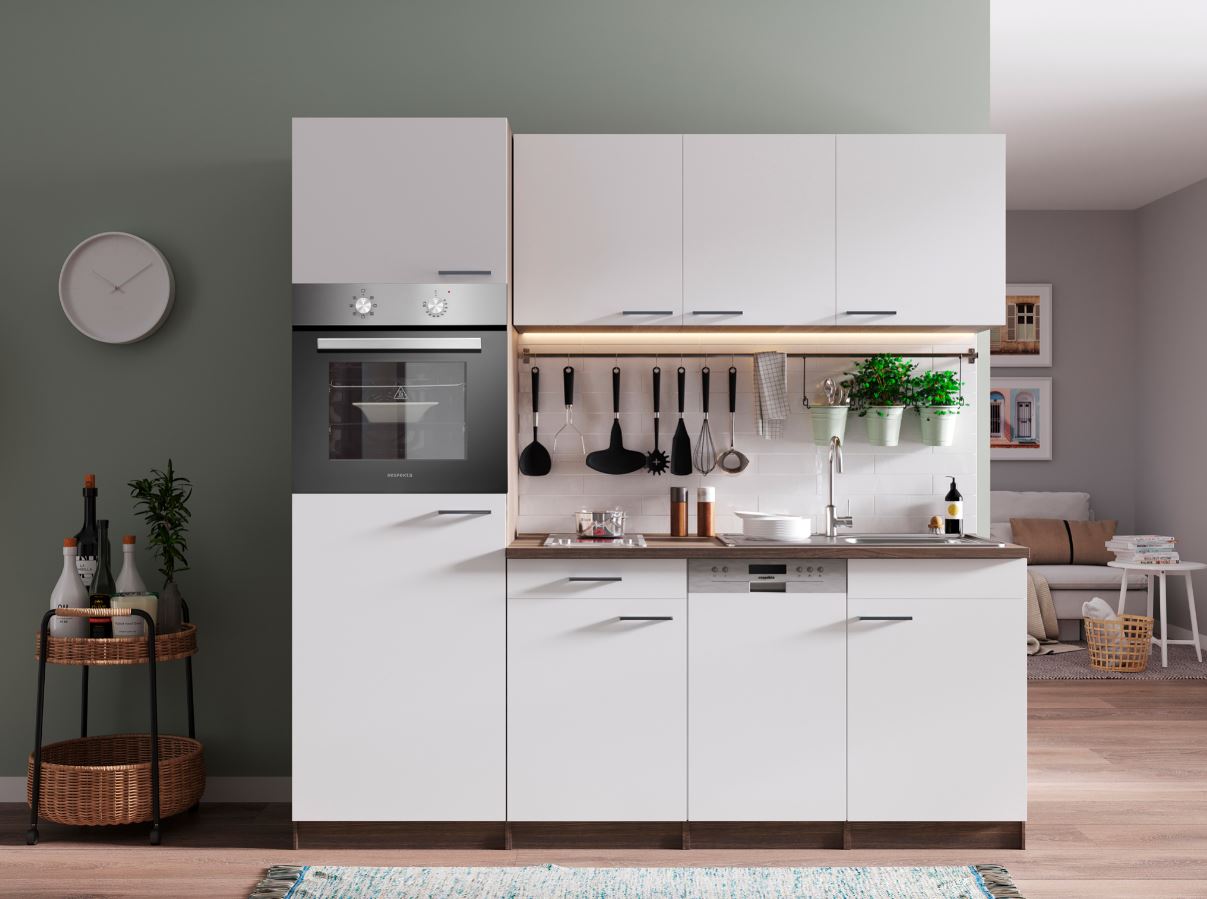 Respekta K&uuml;chenzeile KB205EYWC 205 cm Wei&szlig;-Eiche York Nachbildung - Bild 1