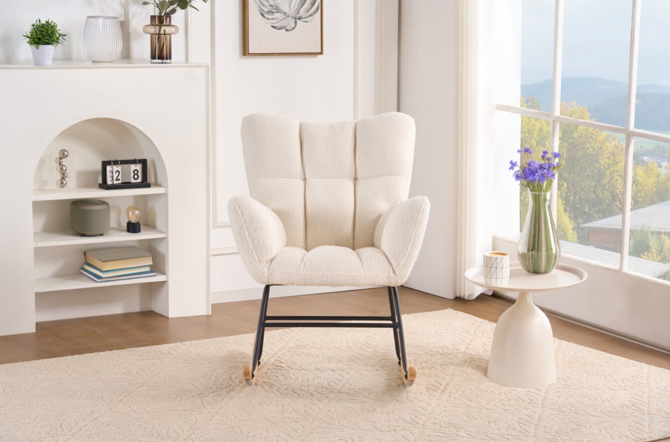 HOME DELUXE Schaukelstuhl inkl. Hocker NARA Boucle Weiß | 04058166311207