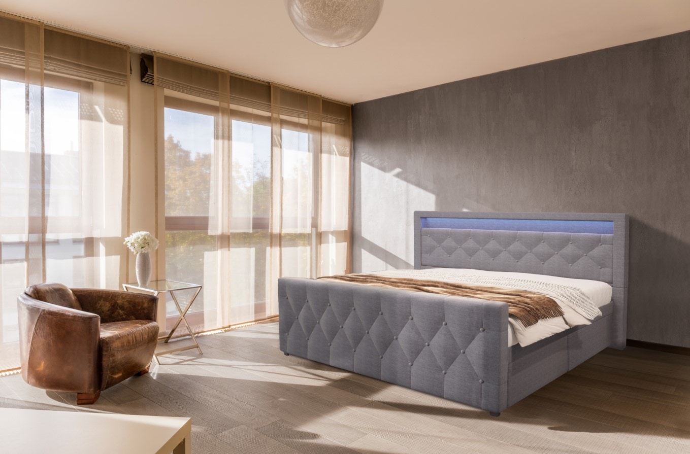 HOME DELUXE Polsterbett inkl. Matratze und Topper VELARA 180x200 Matratze H&auml;rtgrad H2/H3, Versch. Ausf&uuml;hrungen - dunkelgrau - Bild 1