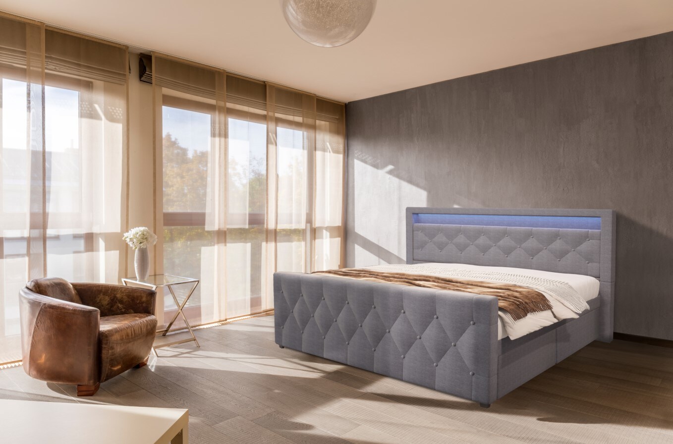 HOME DELUXE Polsterbett inkl. Matratze und Topper VELARA 180x200 Matratze H&auml;rtgrad H3/H4, Versch. Ausf&uuml;hrungen - dunkelgrau - Bild 1